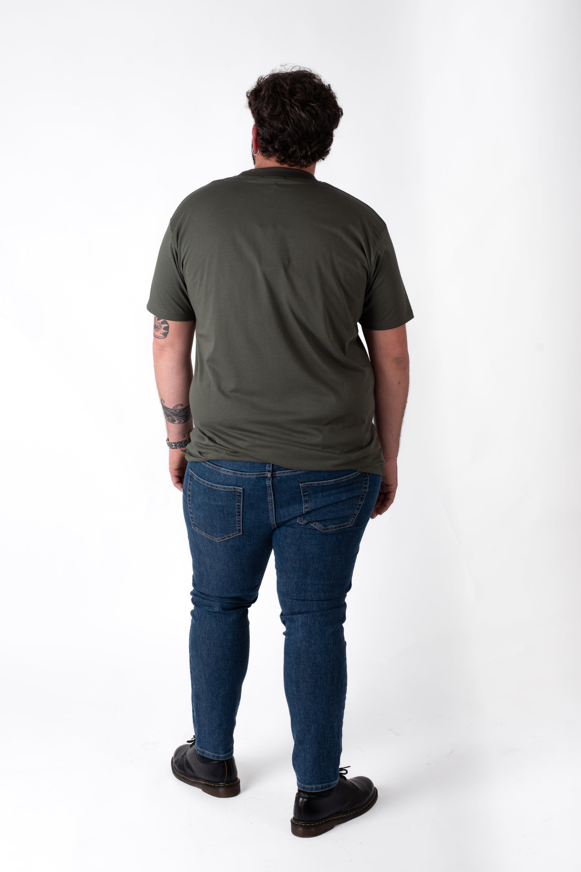 T-Shirt Verde Militare Colletto In Costina Basic Uomo Taglie Forti