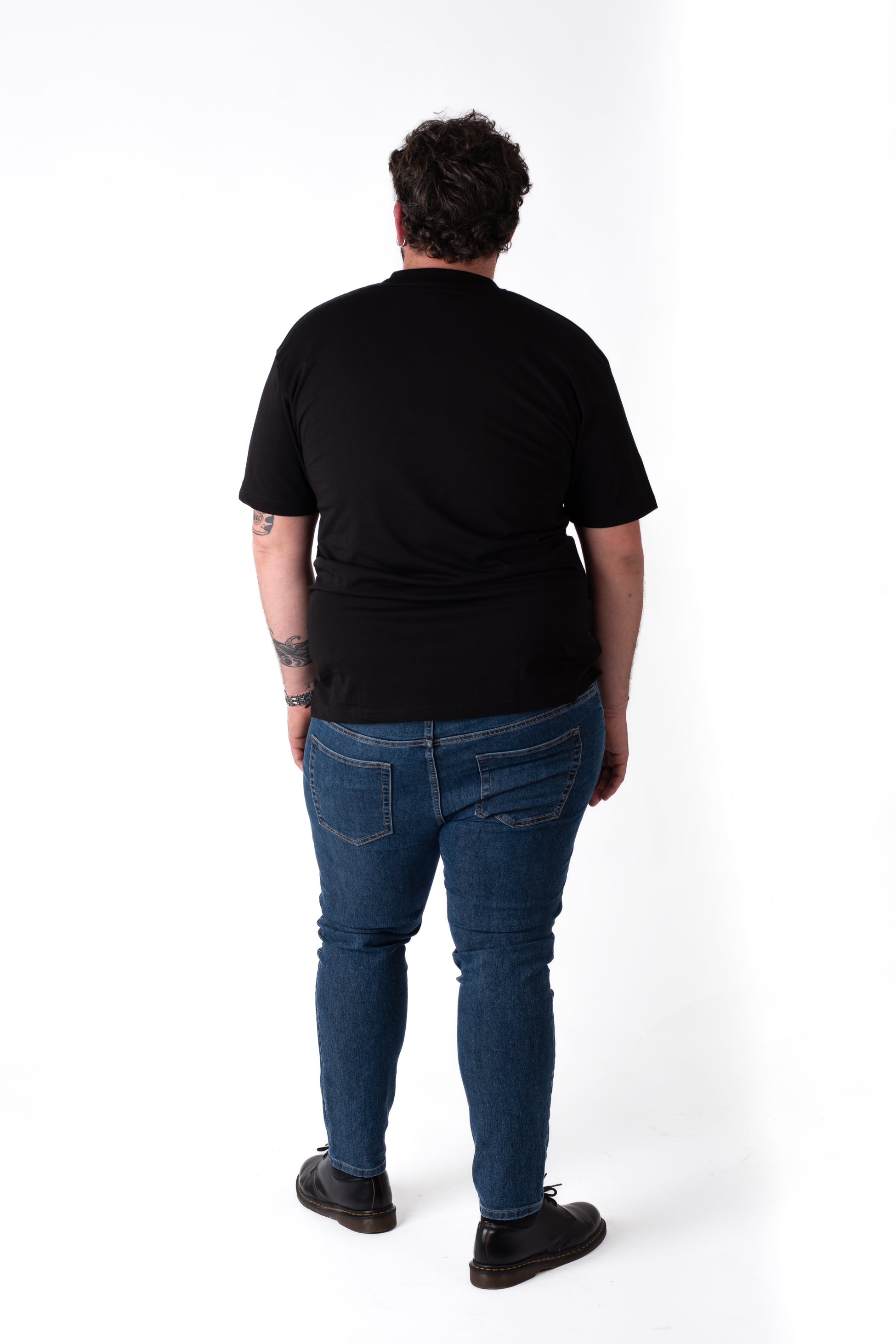 T-Shirt Nera Colletto in Costina Uomo Taglie Forti