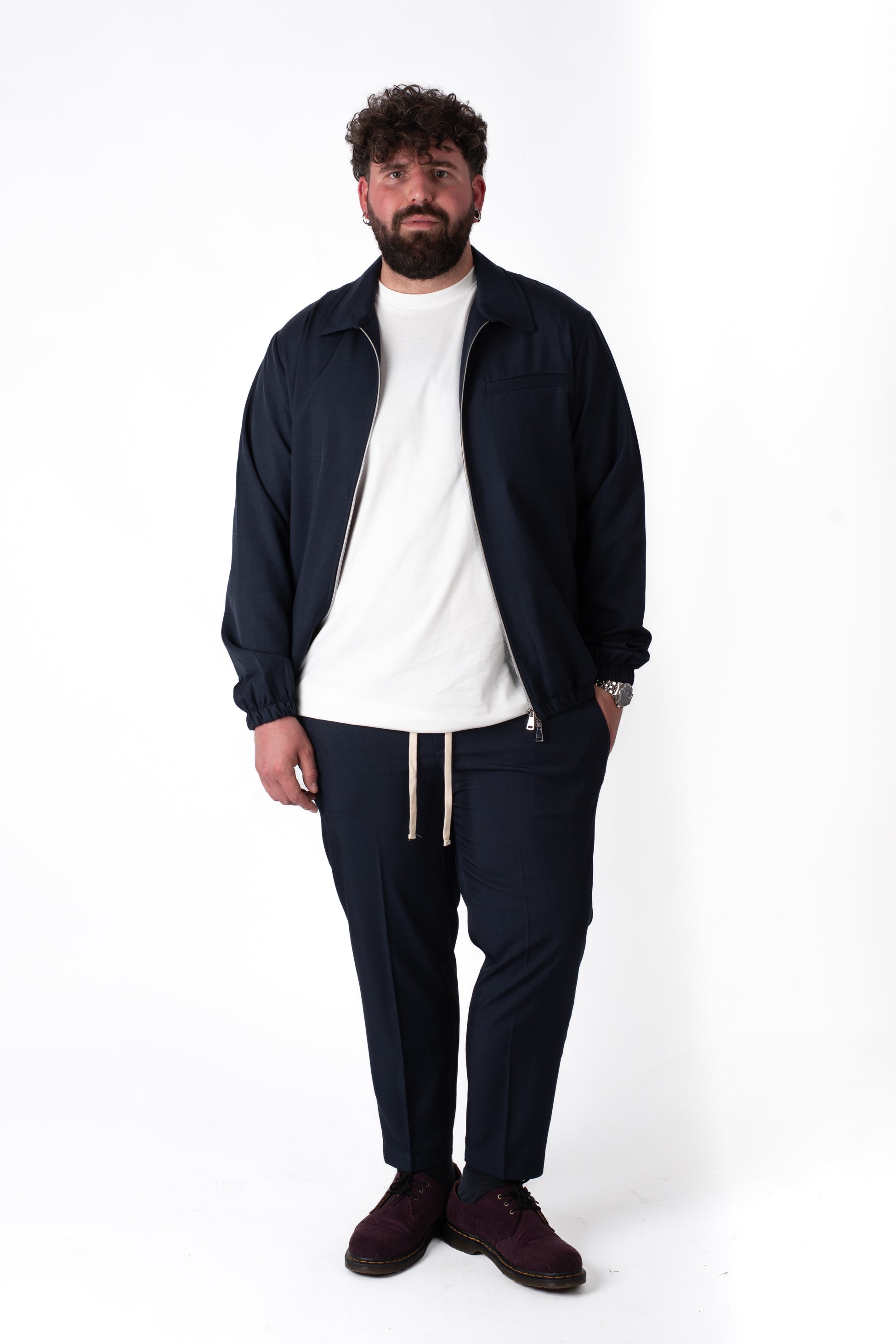 Giacca College Blu Navy con Zip Uomo Taglie Forti