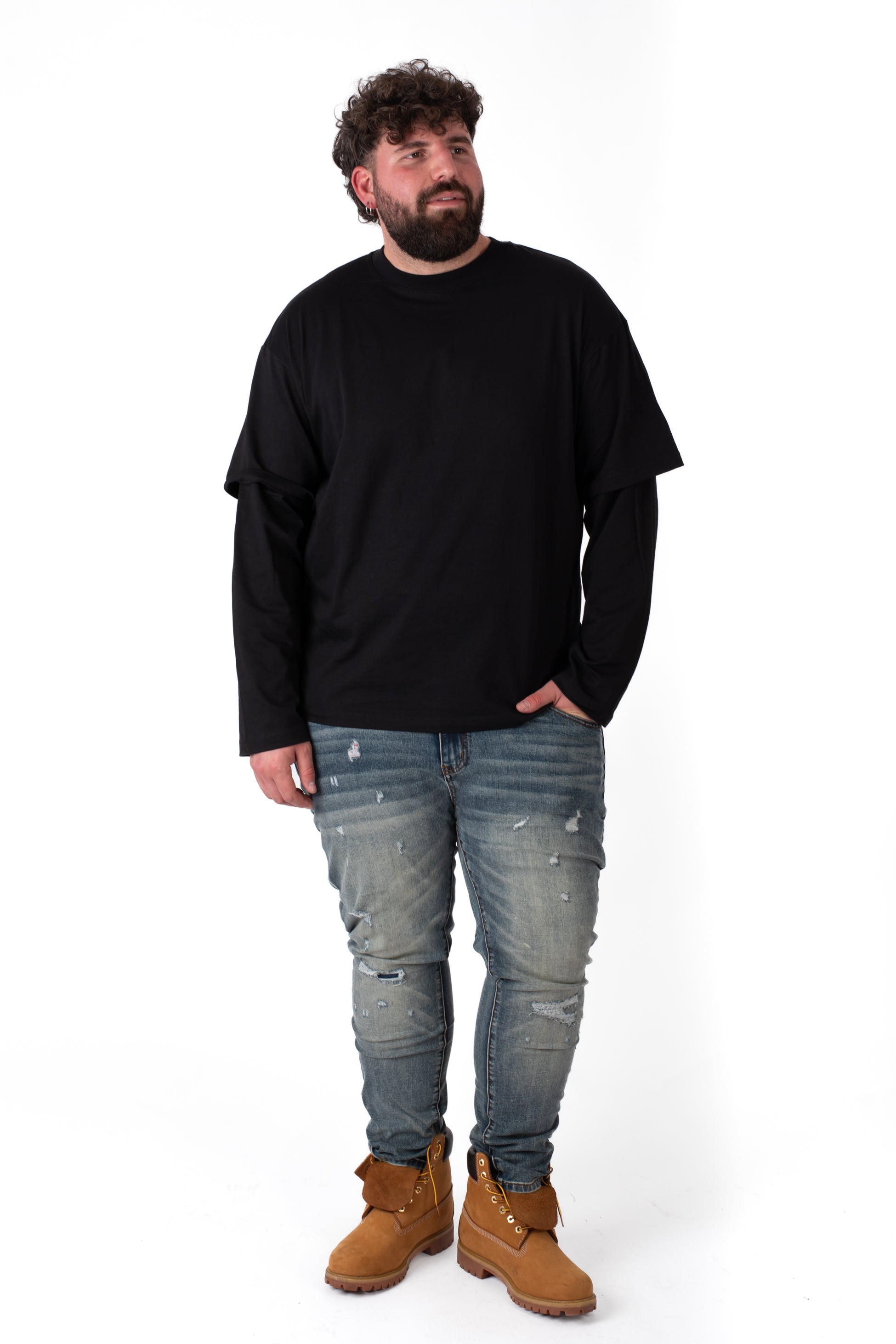 Jeans Regular Fit Strappati Effetto Vintage Uomo Taglie Forti