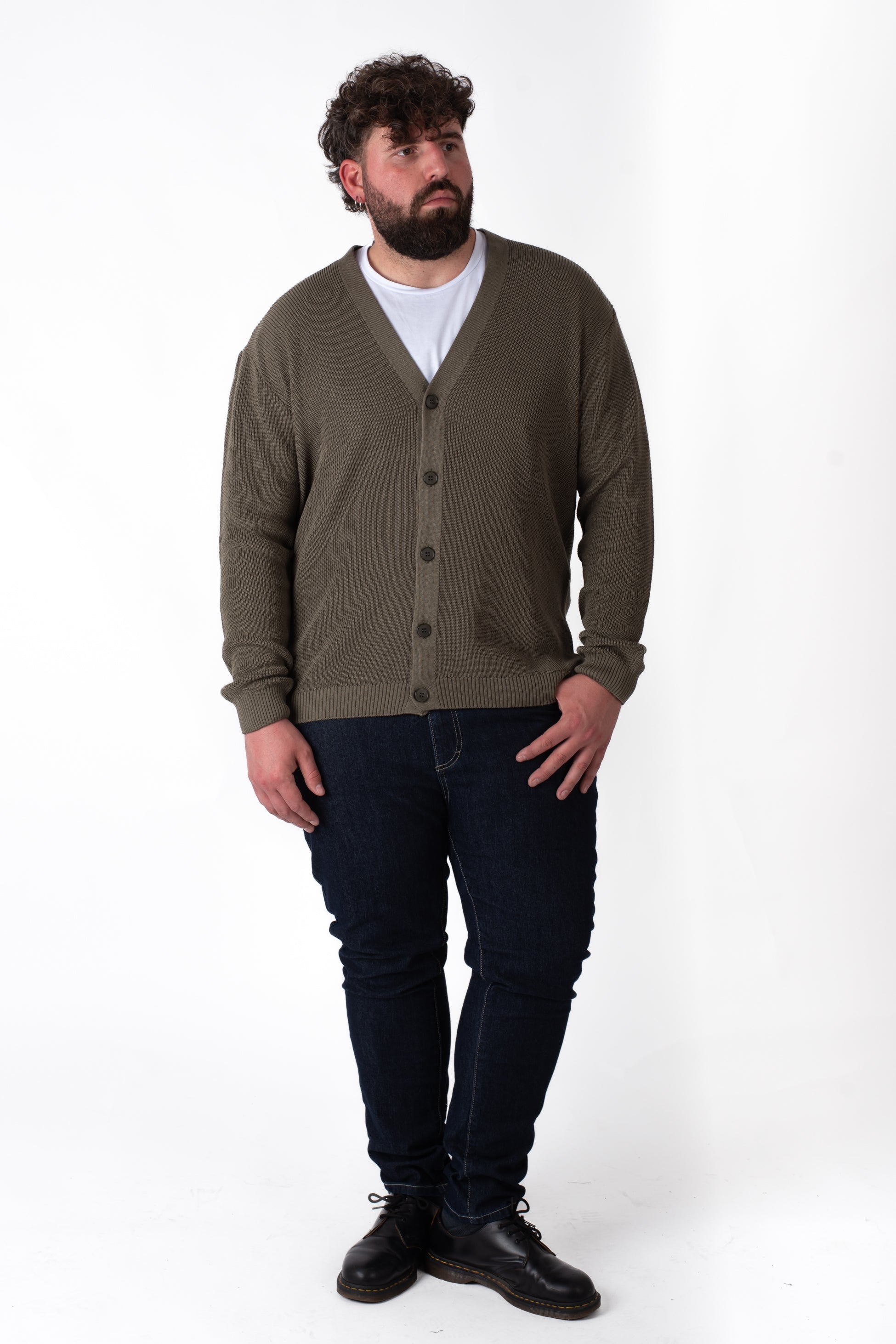 Cardigan Verde Militare in Maglia Uomo Taglie Forti