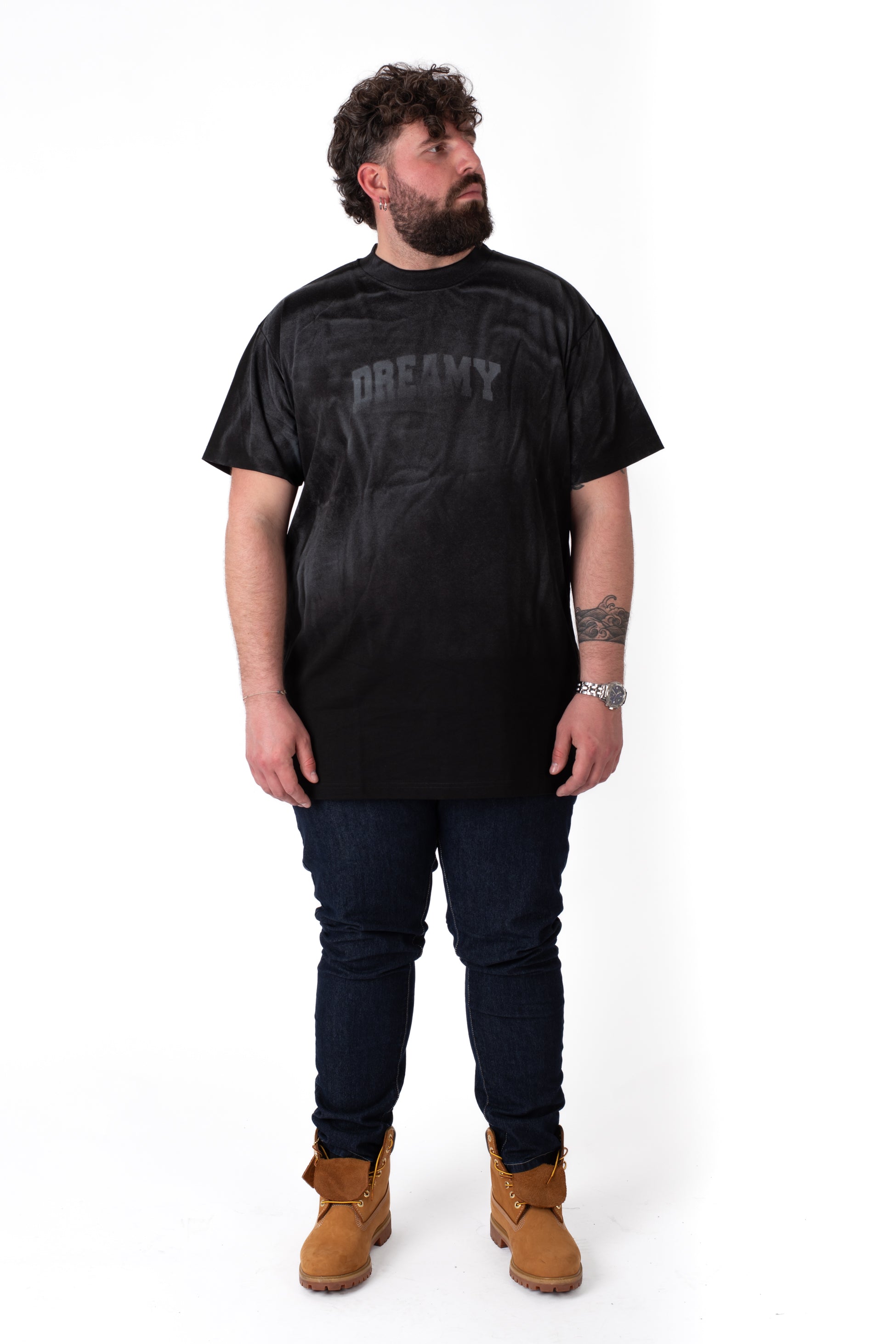T-Shirt Nera "Dreamy" Effetto Washed Uomo Taglie Forti