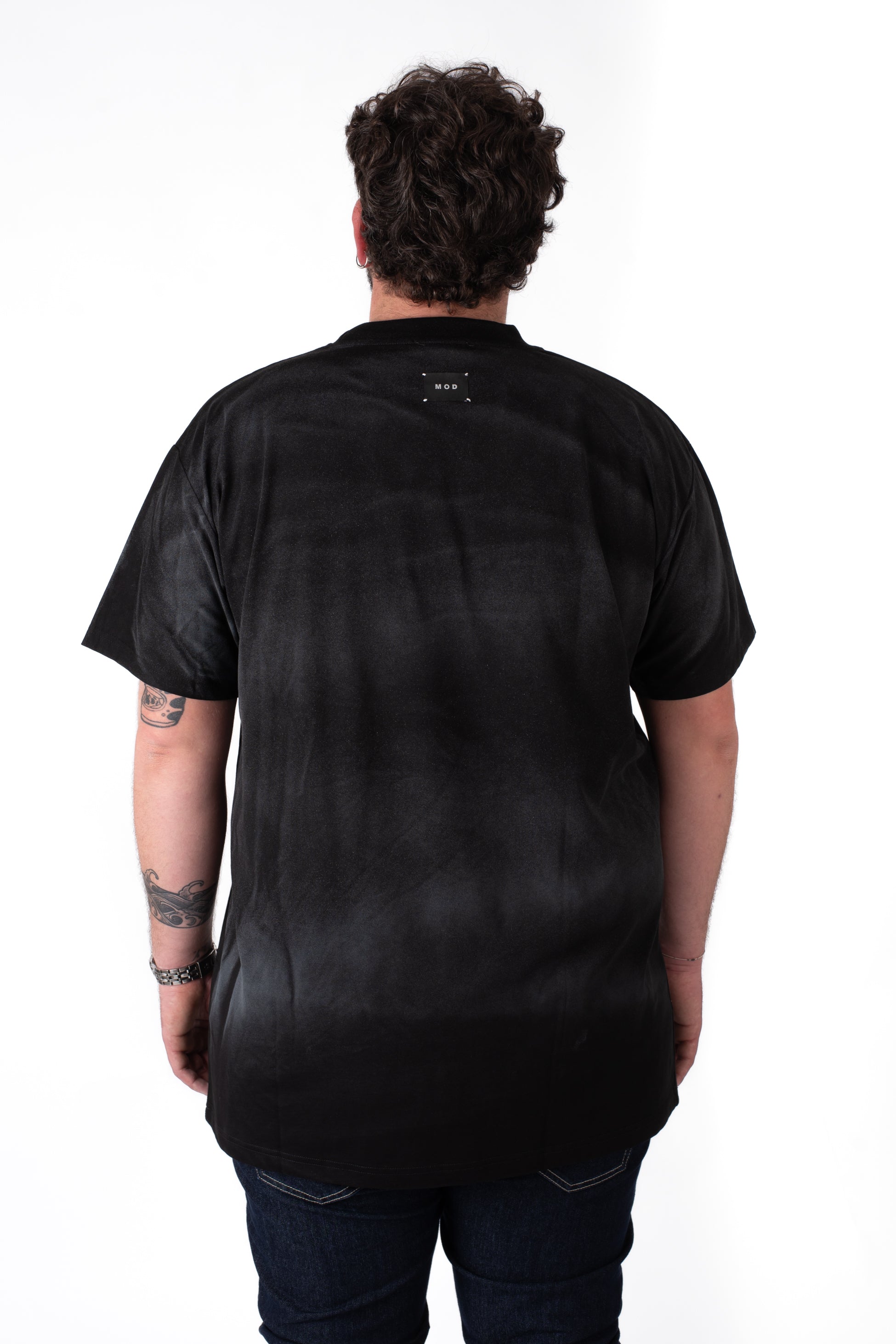 T-shirt nera Dreamy effetto washed streetwear taglie forti uomo, vista Retro