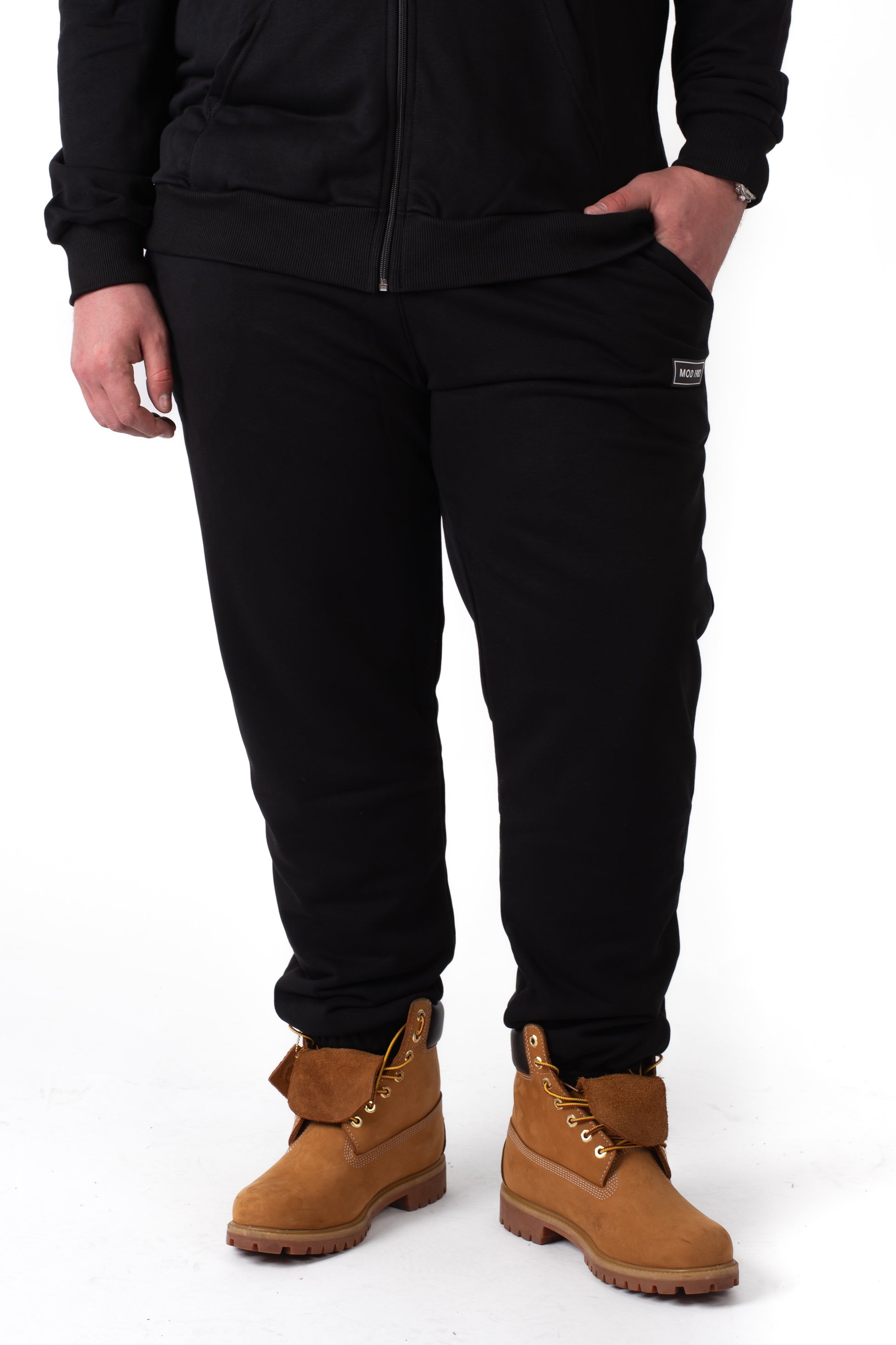 Pantaloni tuta neri cotone felpato jogger taglie forti uomo con felpa zip coordinata