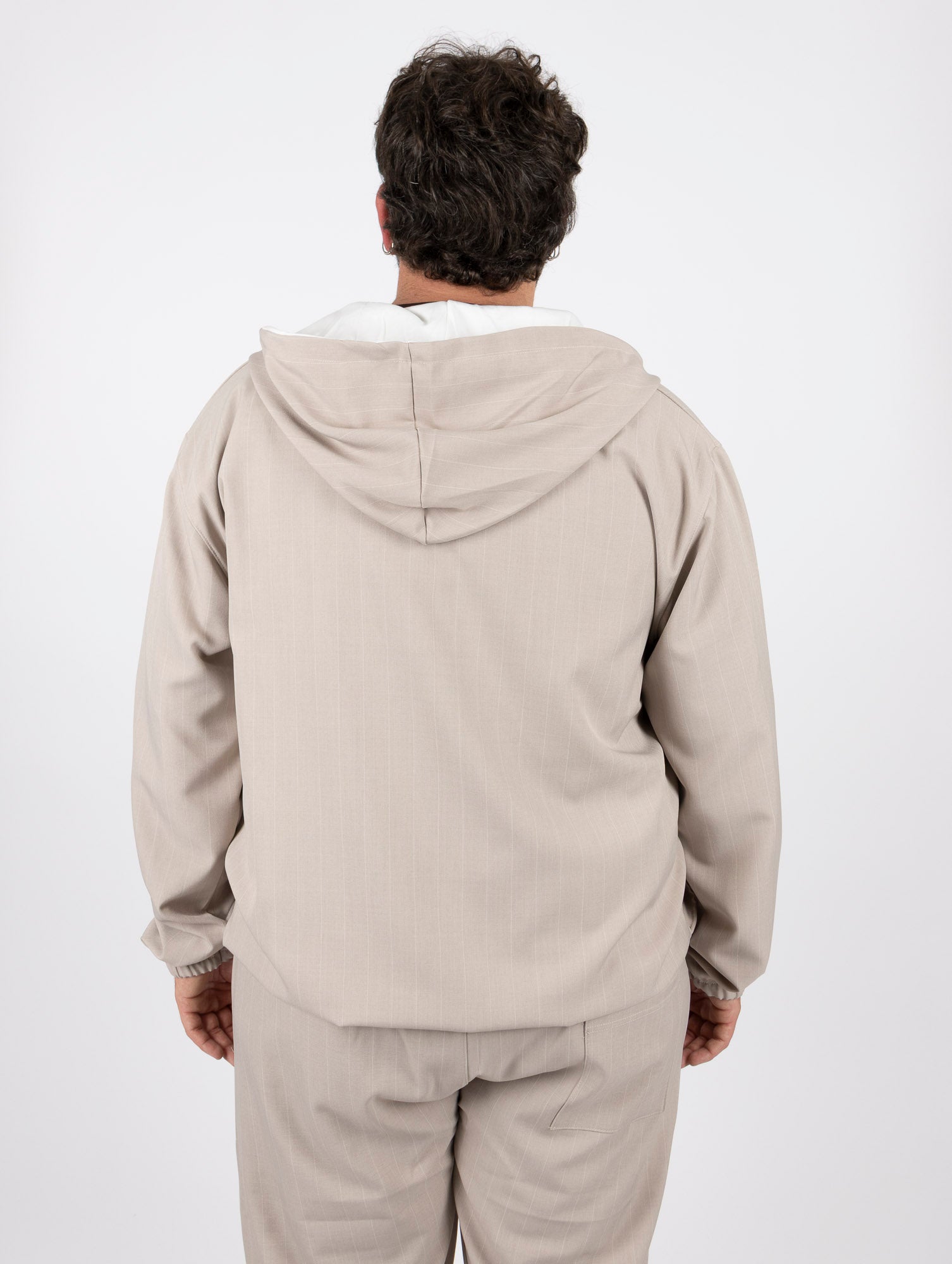 Giacca con Cappuccio Beige Gessata Uomo Taglie Forti