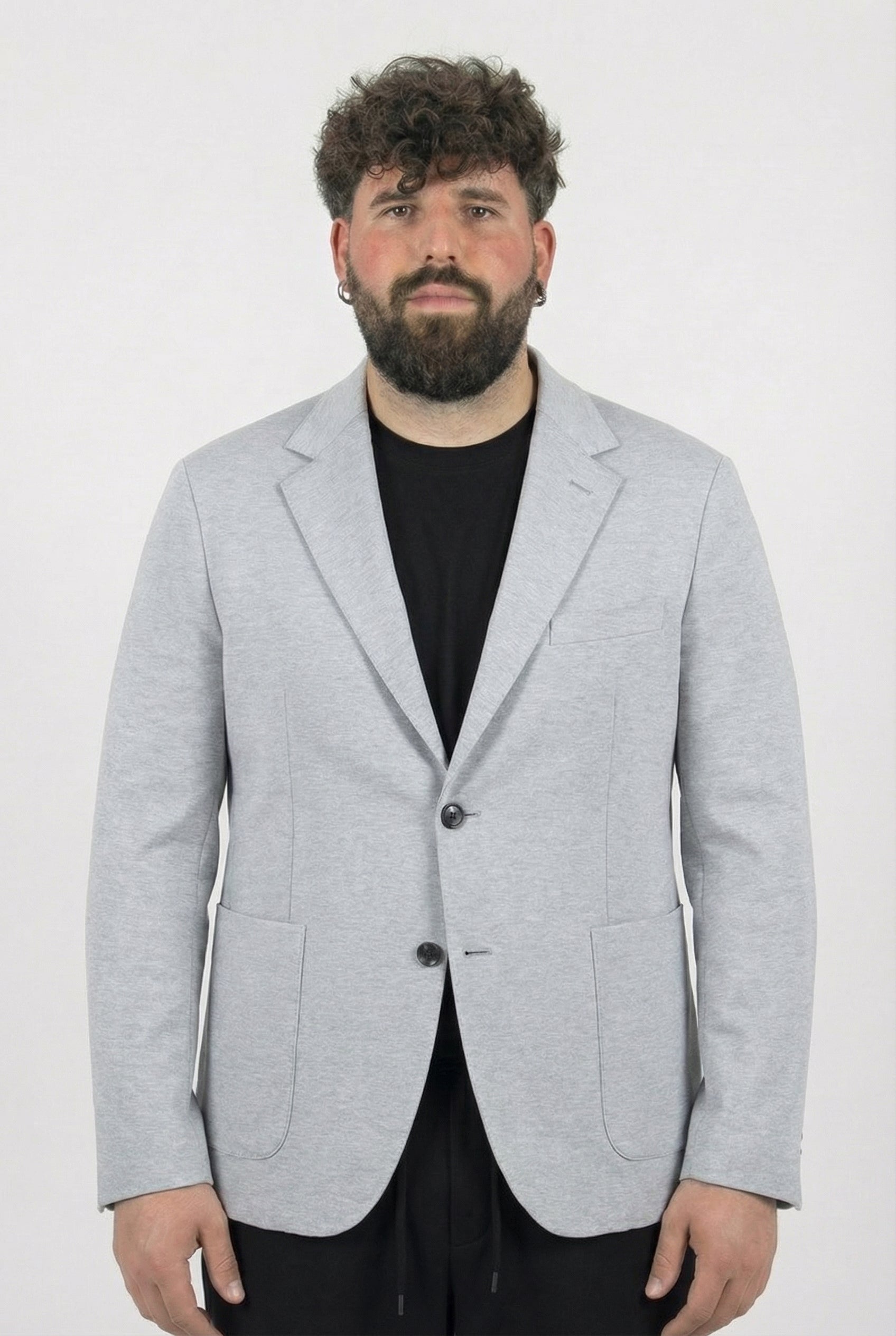 Giacca Grigio Chiaro Melange Uomo Taglie Forti