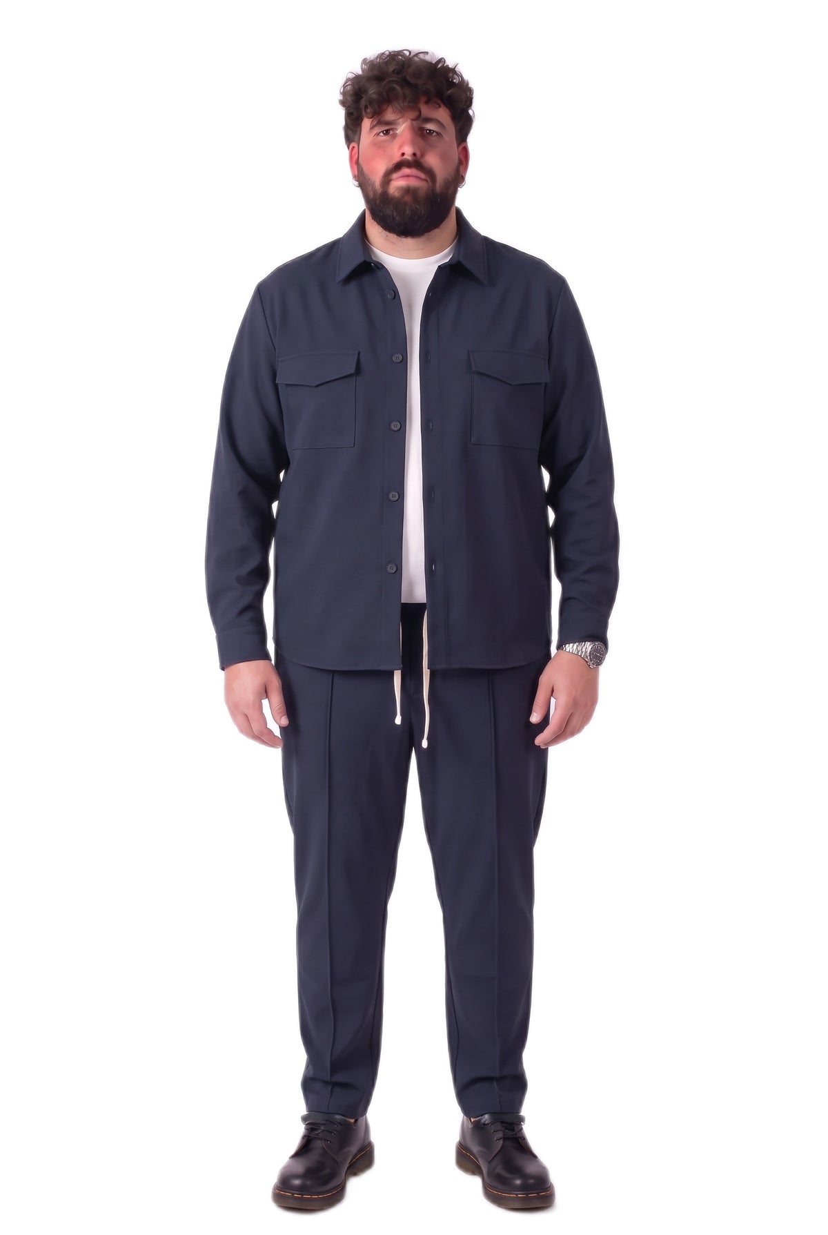 Completo Elegante Osaka Blu Navy Camicia Tasconi e Pantaloni con Pinces Uomo Taglie Forti