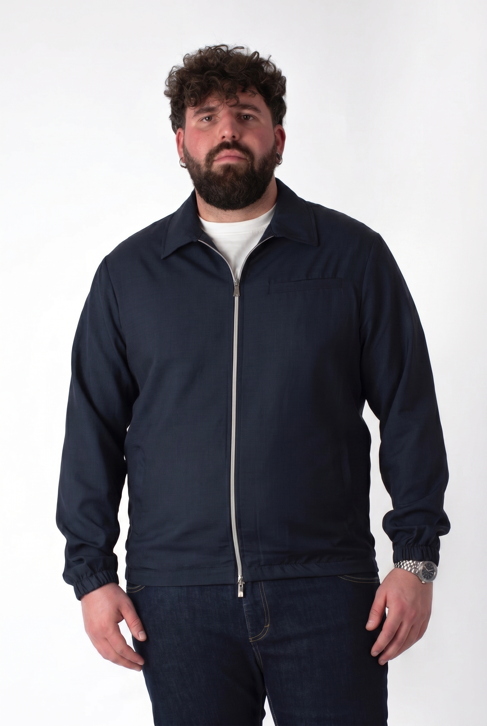 Giacca College Blu Navy con Zip Uomo Taglie Forti