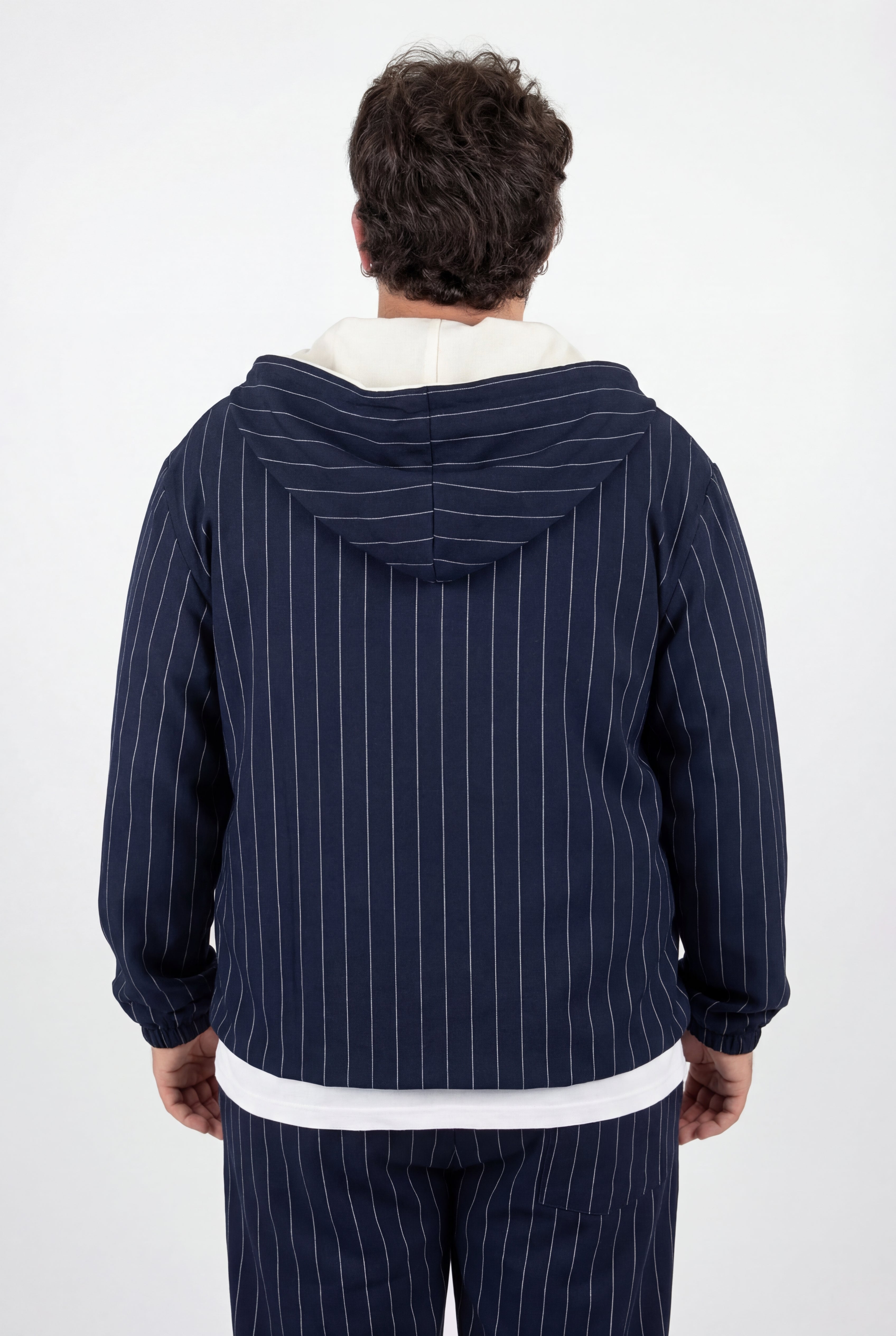 Giacca con Cappuccio Blue Navy Gessata Uomo Taglie Forti