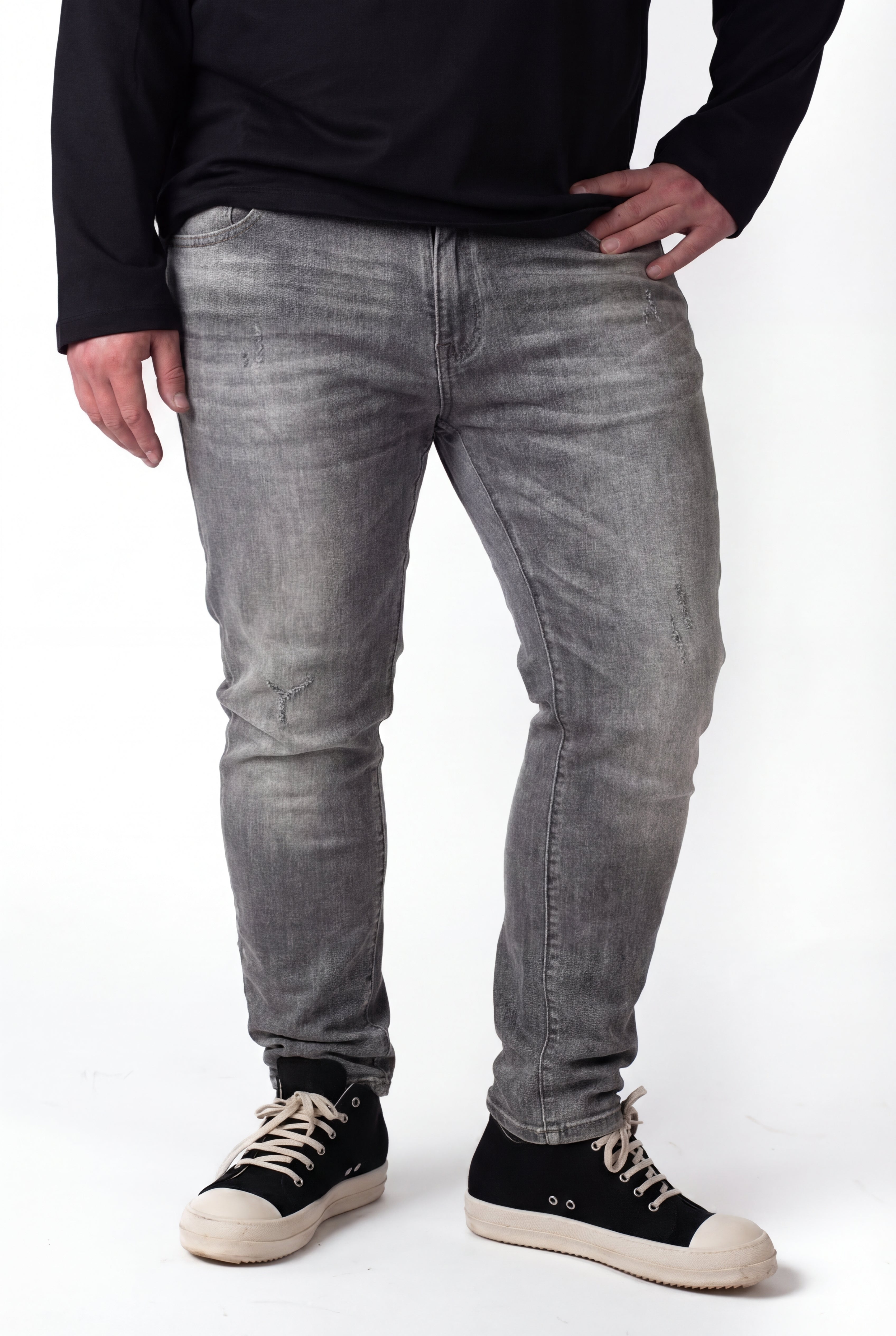 Jeans Grigi Washed con Abrasioni Uomo Taglie Forti