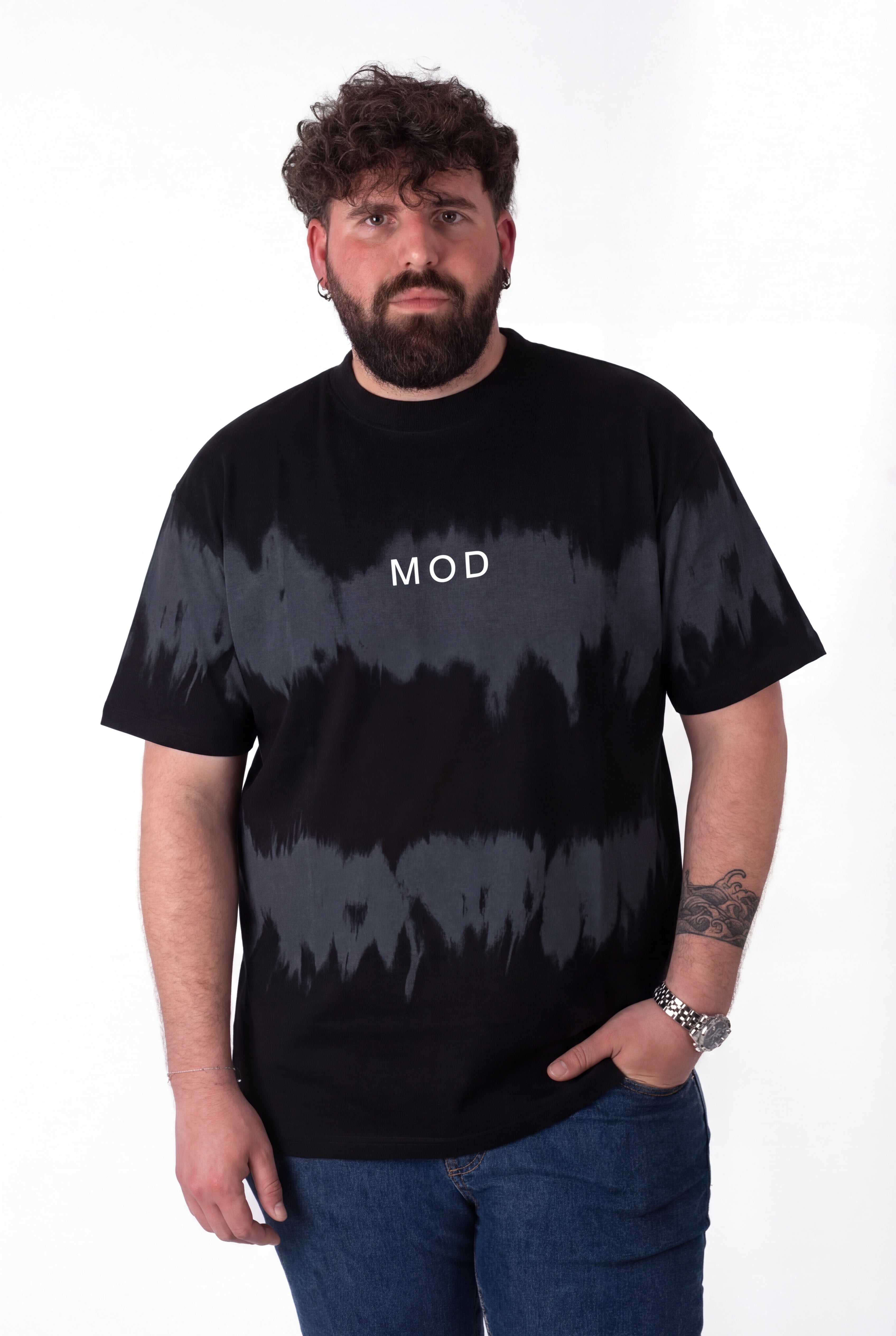 T-Shirt Nera Tie-Dye Uomo Taglie Forti