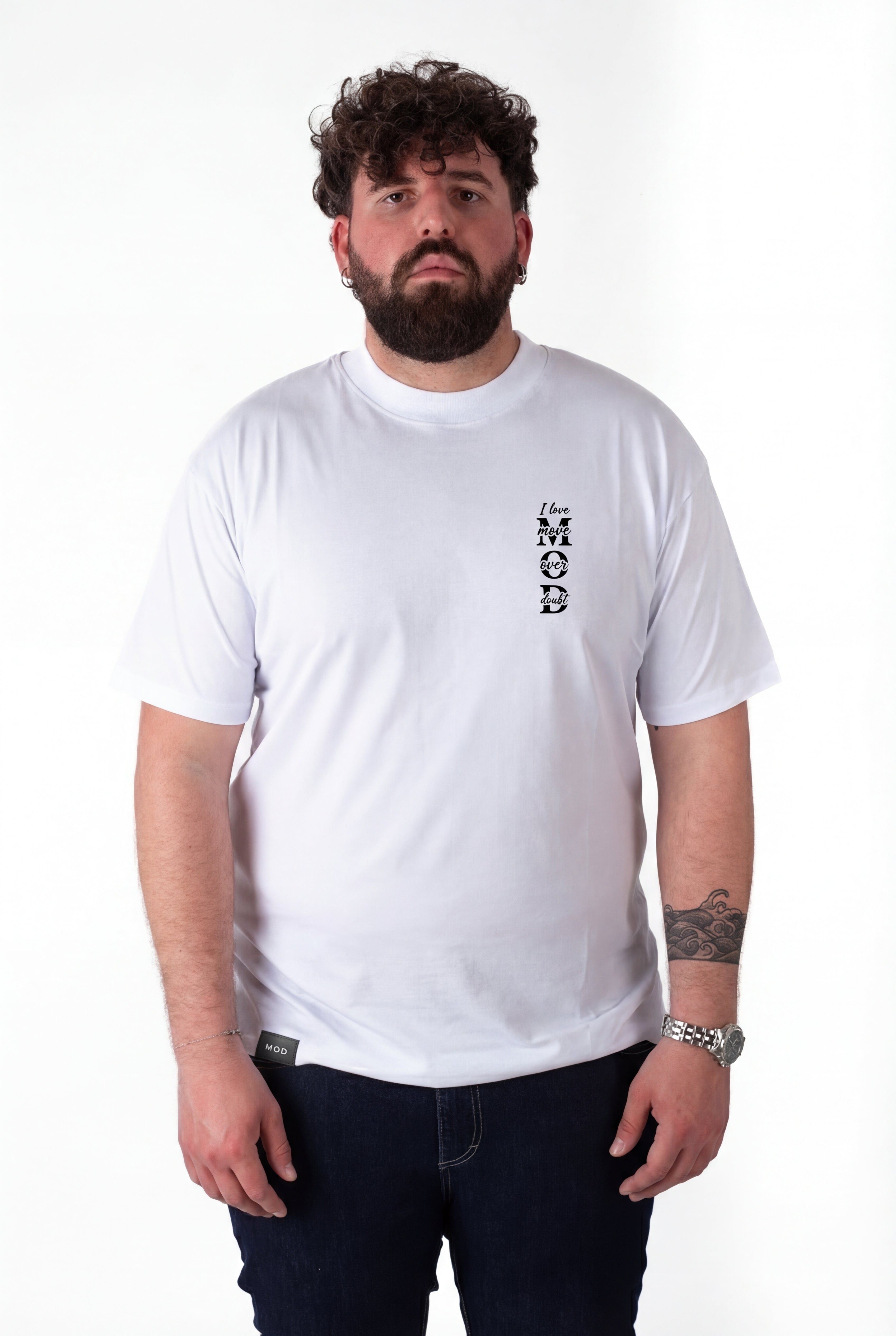 T-Shirt Bianca "Move Over Doubt" Uomo Taglie Forti