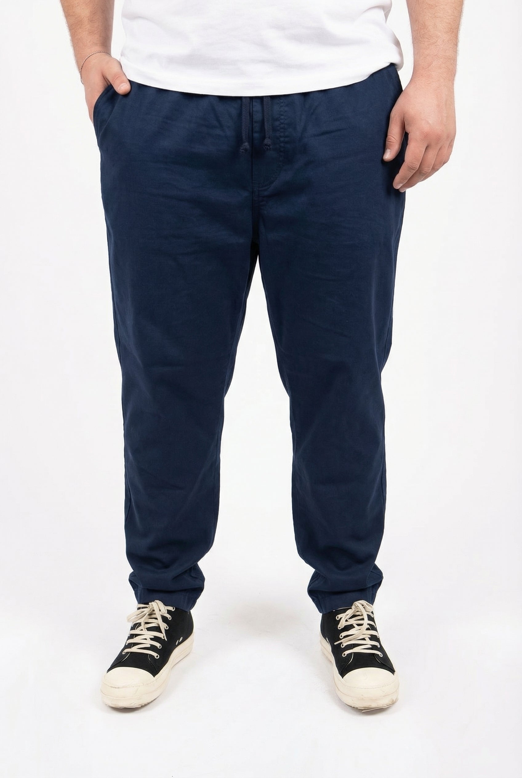 Pantalone Comfy Blue Navy in Gabardina con Molla in Vita Taglie Forti