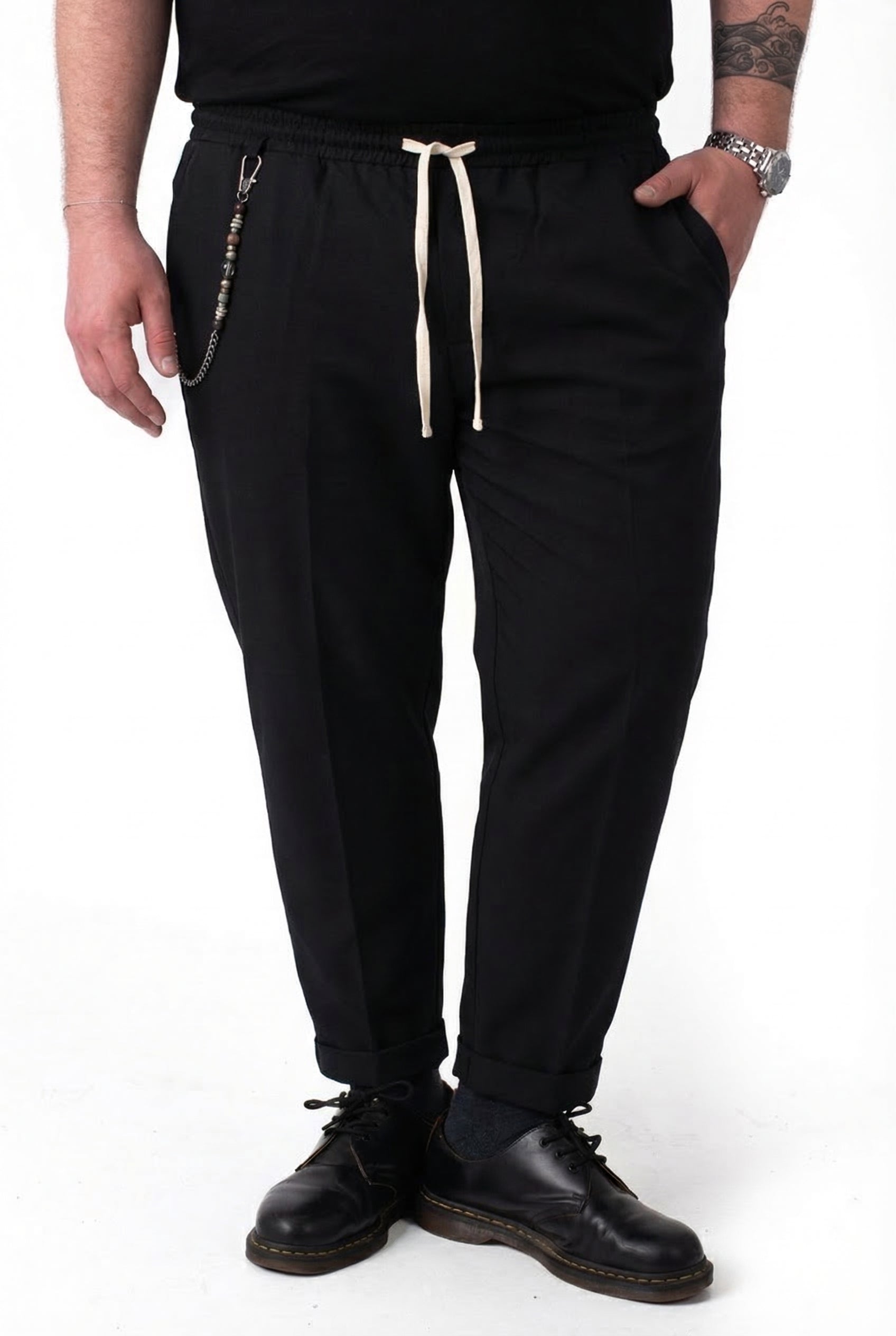 Pantalone Montecarlo Nero con Bustino in Molla e Pinces Uomo Taglie Forti