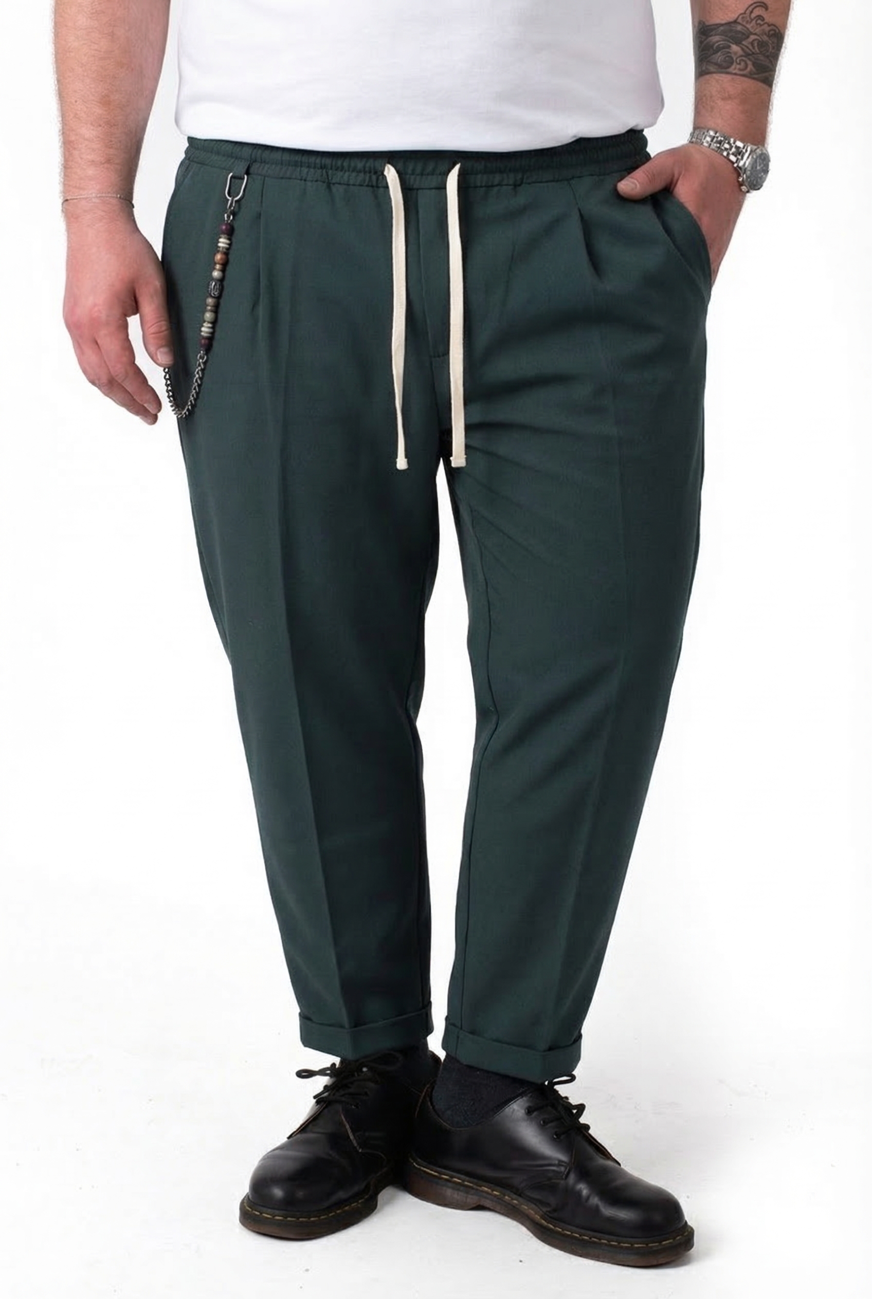 Pantalone Montecarlo Verde Bosco con Bustino in Molla e Pinces Uomo Taglie Forti