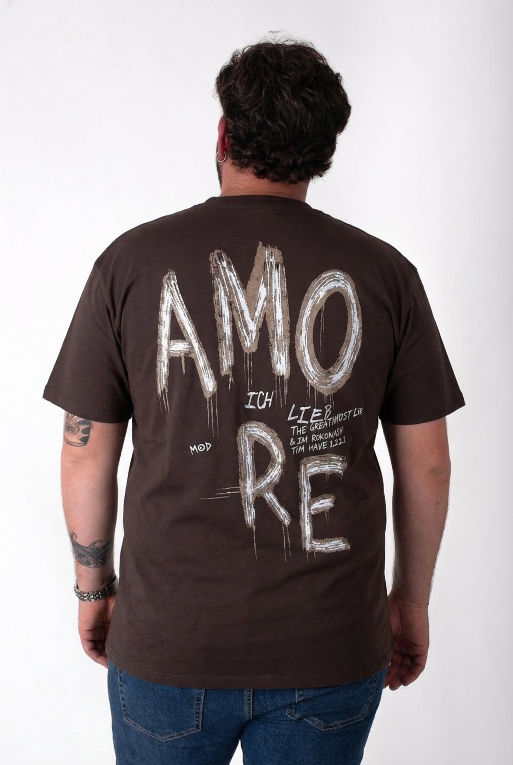T-Shirt Marrone "Amore" Stampa Graffiti Retro Uomo Taglie Forti