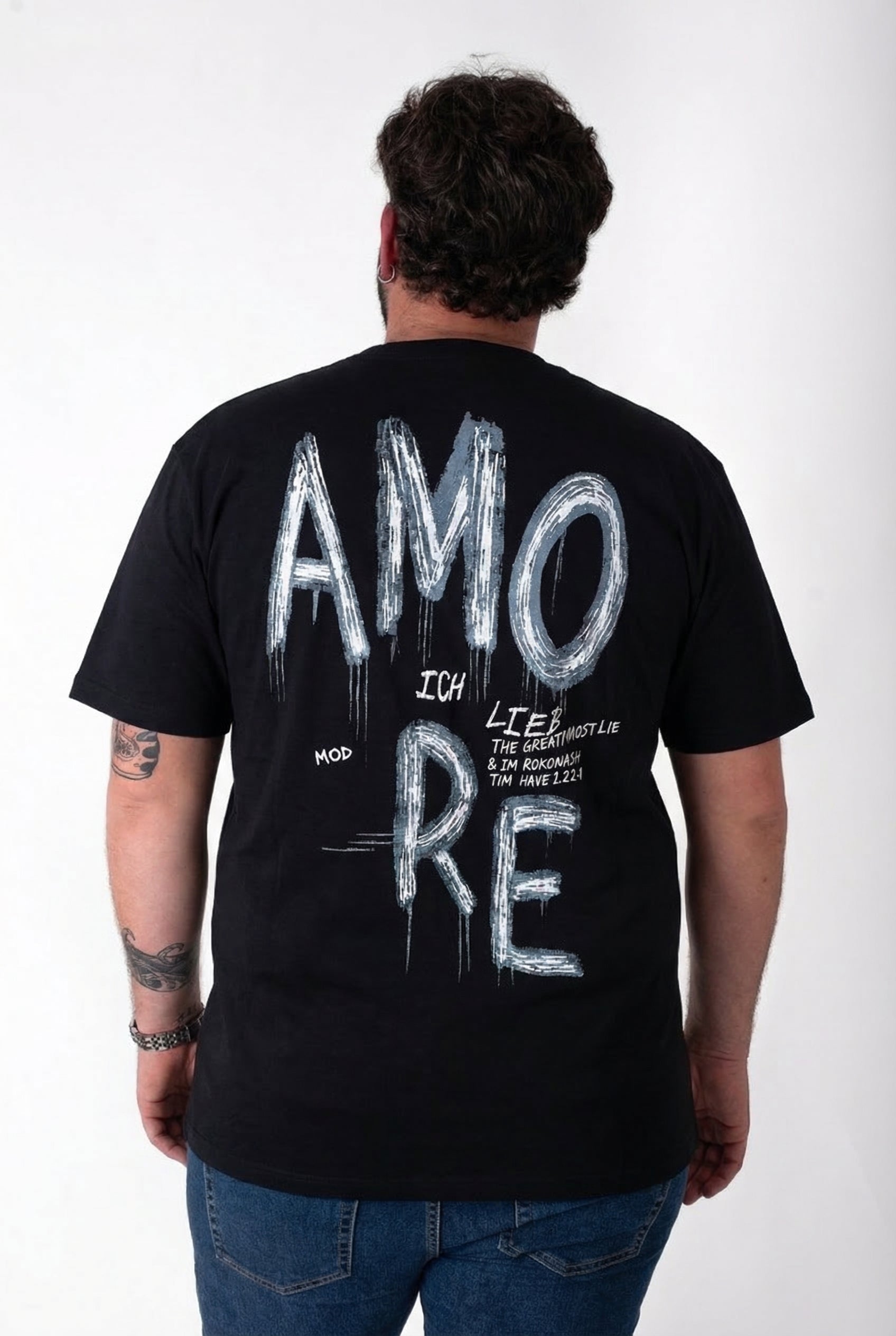 T-Shirt Nera "Amore" Stampa Graffiti Retro Uomo Taglie Forti