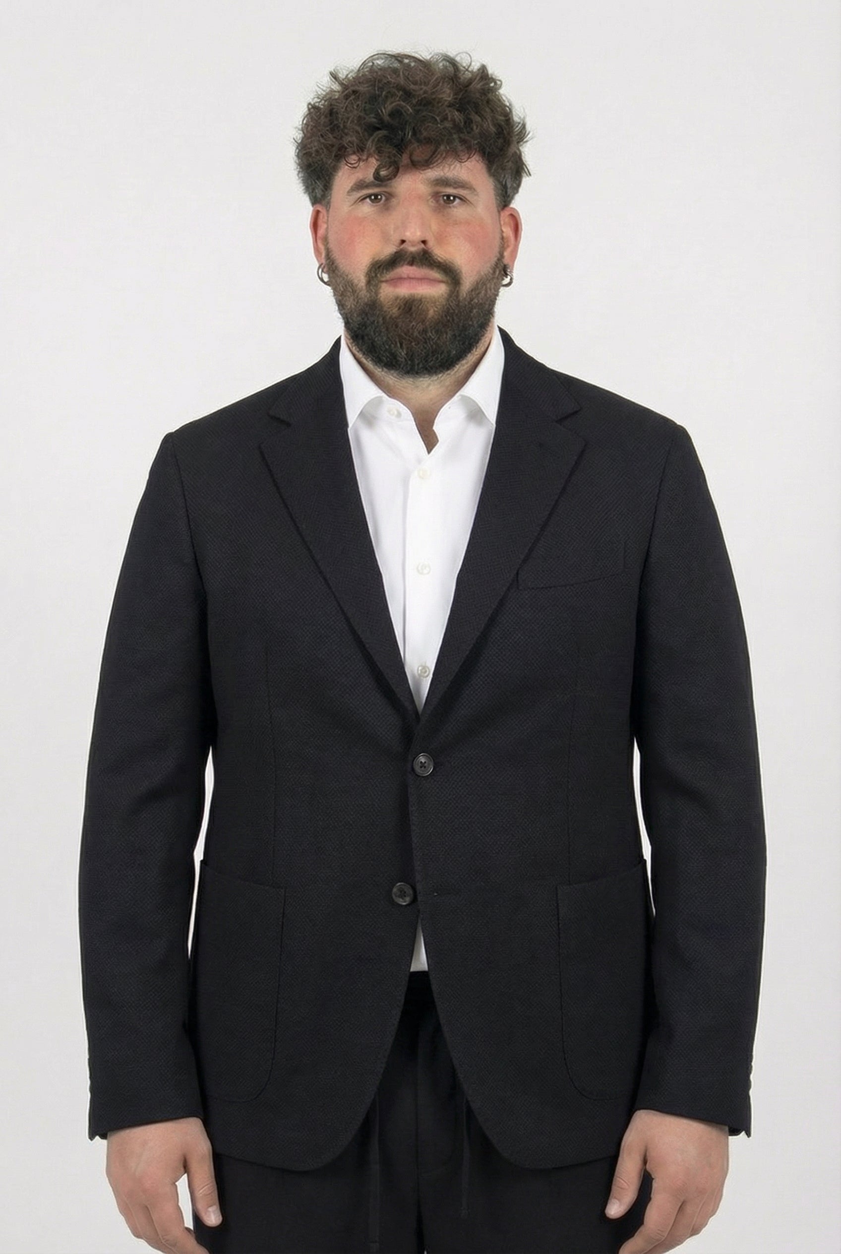 Giacca Nero Tessuto Piquet Uomo Taglie Forti