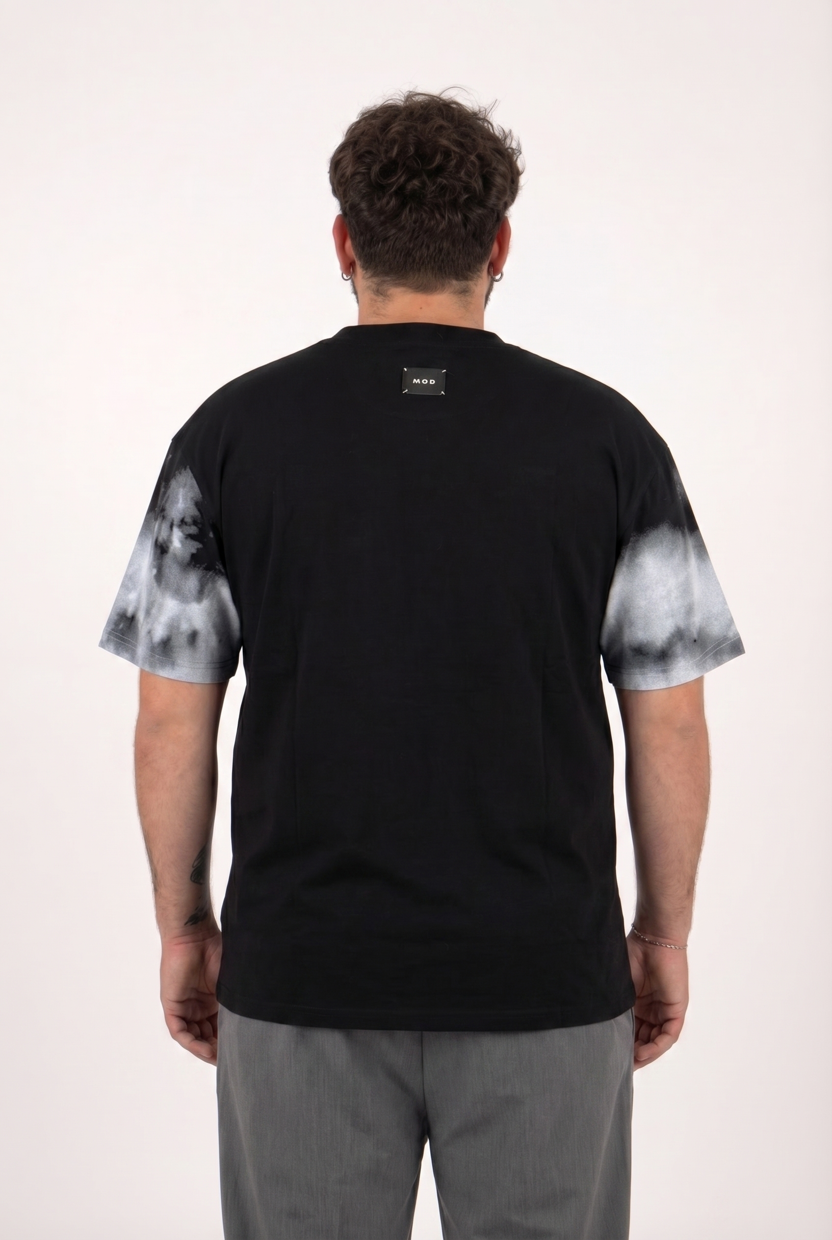 T-Shirt Nera Sfumata Tie-Dye Effetto Nuvola Uomo Taglie Forti