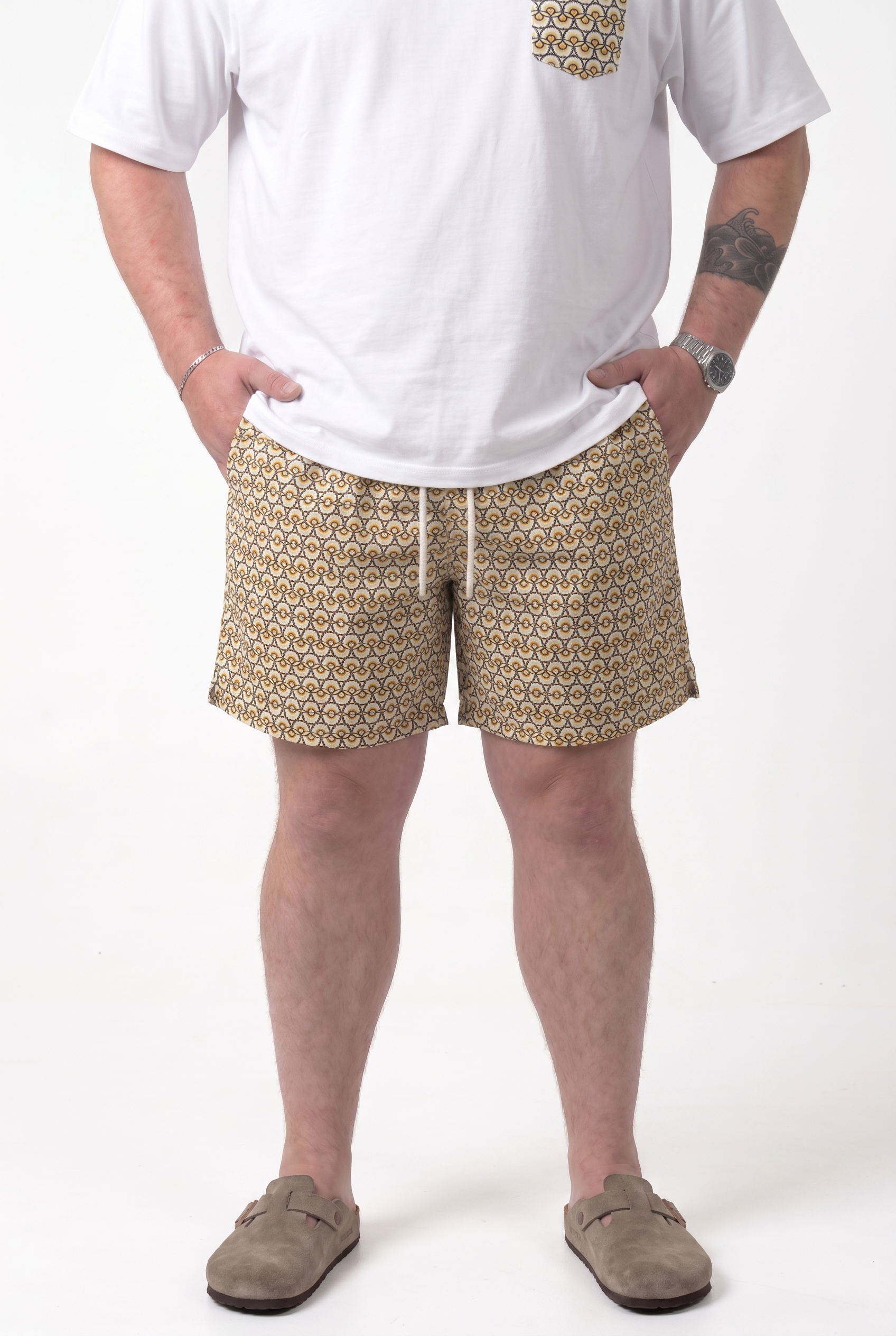 Costume da Bagno Fantasia Catene Oro e Beige Uomo Taglie Forti