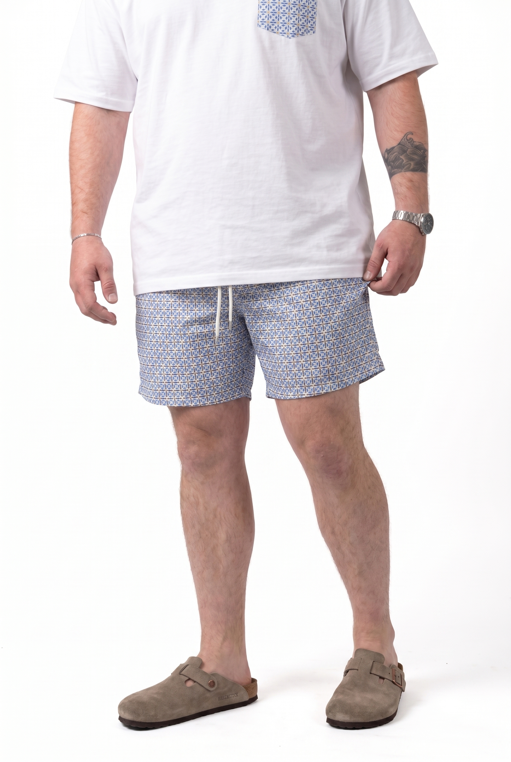 Costume da Bagno Fantasia Maioliche Blu e Bianco Uomo Taglie Forti