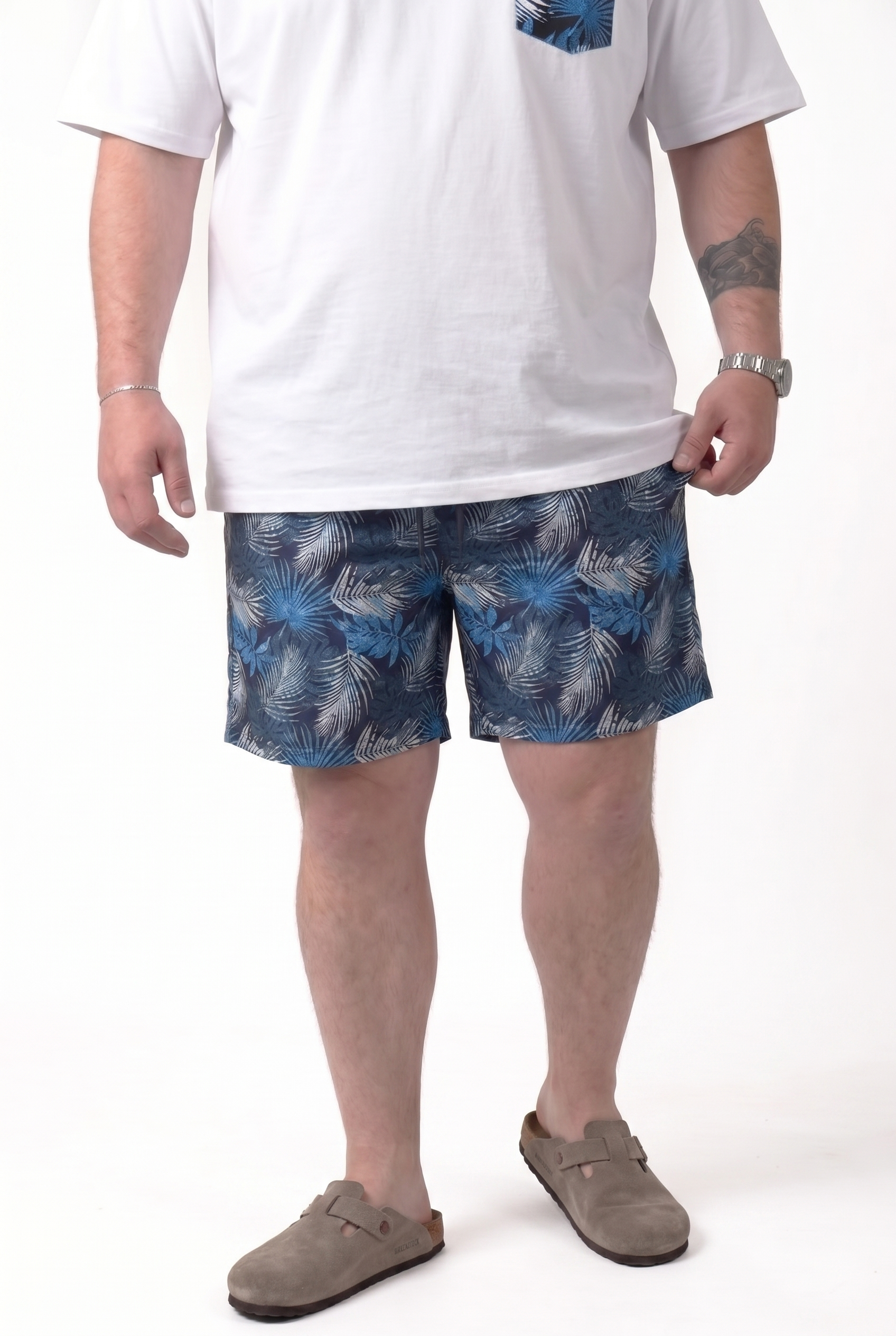 Costume da Bagno Fantasia Palme Blu Uomo Taglie Forti