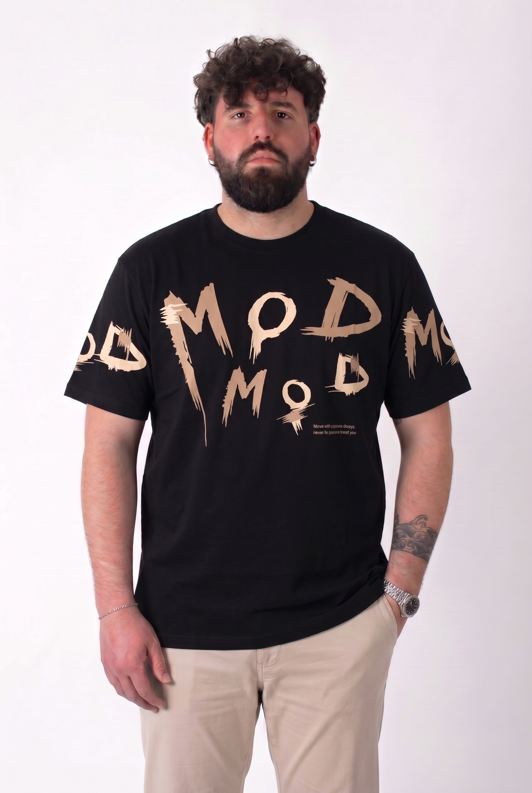 T-Shirt Nera "Move with Purpose" Stampa Brush Uomo Taglie Forti