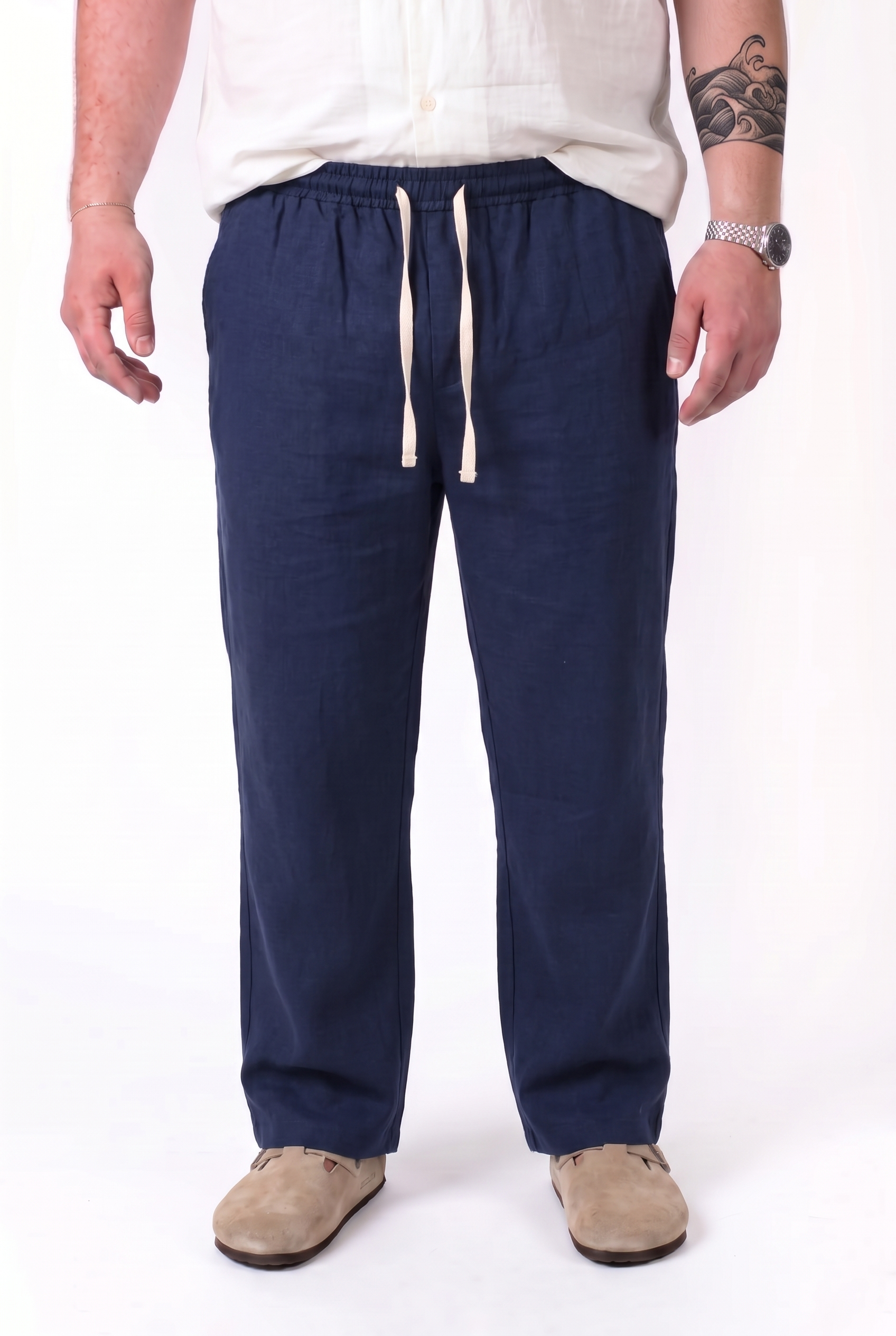 Pantalaccio Santorini Blu Navy In Lino Fondo Largo Uomo Taglie Forti