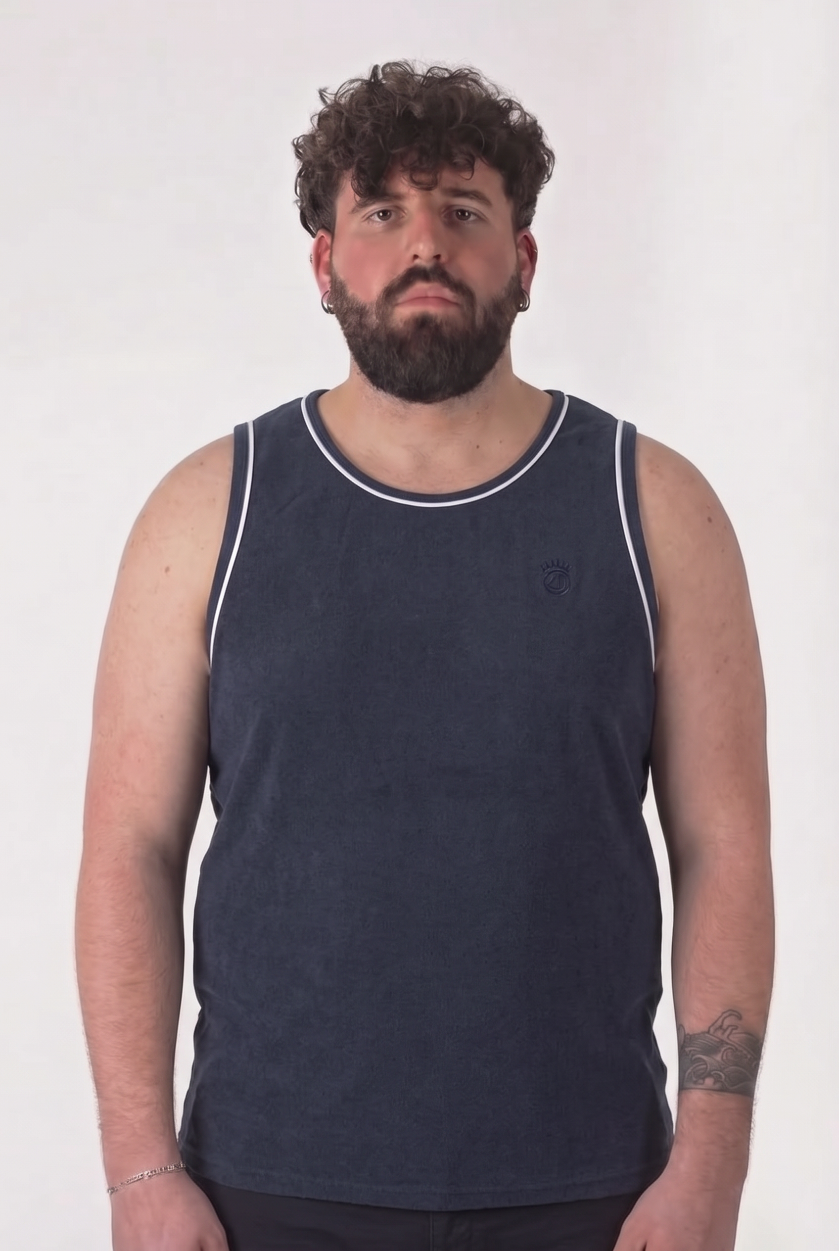 Canotta Blu Navy con Bordo Bianco a Contrasto Uomo Taglie Forti