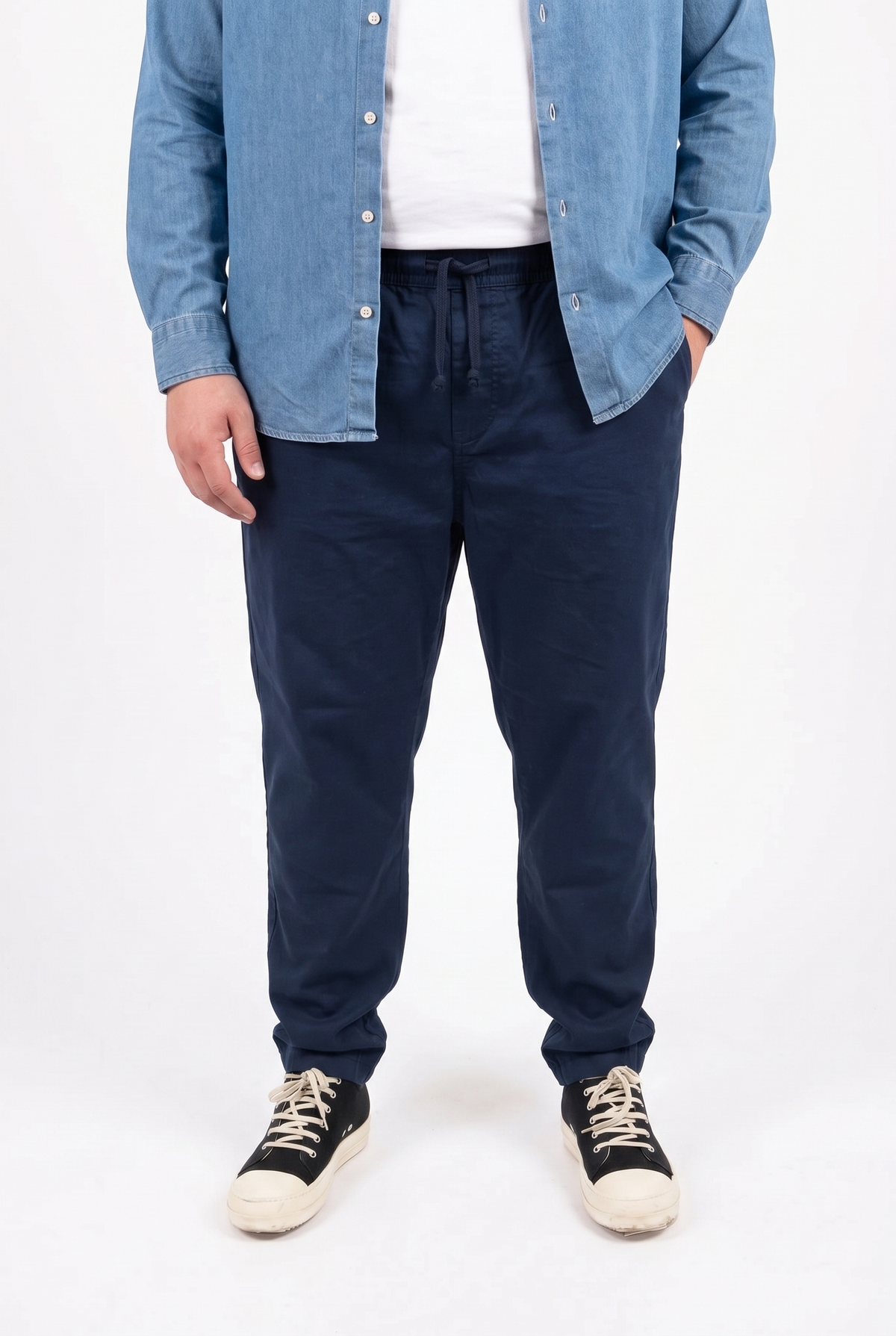 Pantalone Work Blu Navy 100% Cotone con Molla in Vita Uomo Taglie Forti