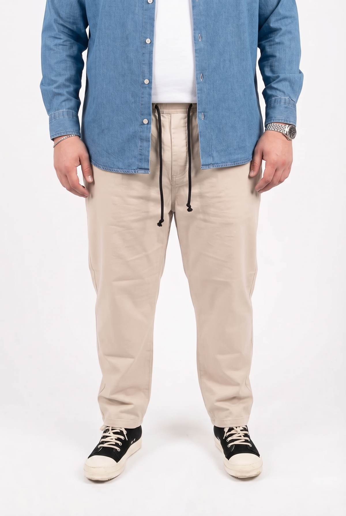 Pantalone Work Beige 100% Cotone con Molla in Vita Uomo Taglie Forti