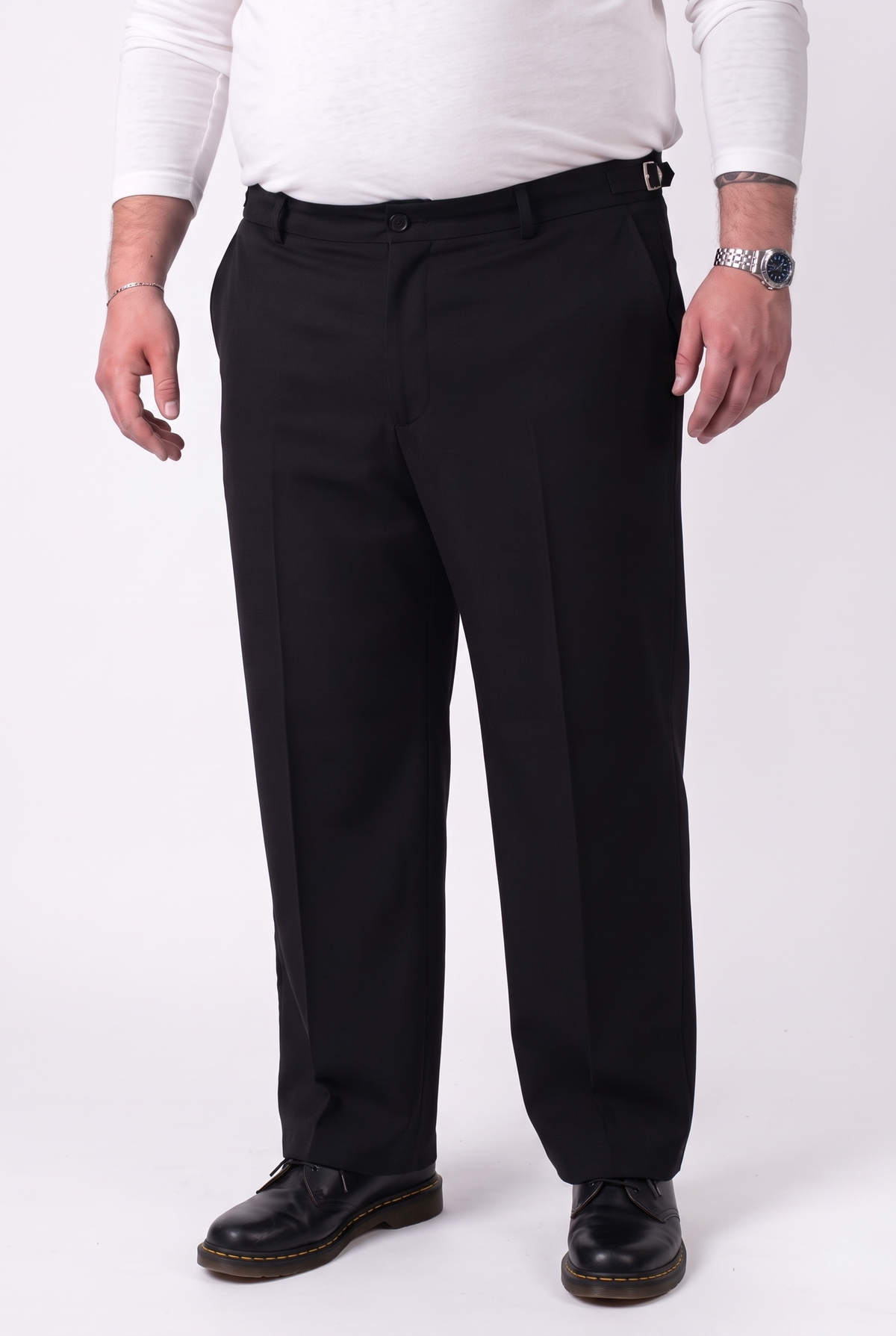 Pantalone Elegante Tokyo Nero Gamba Larga Uomo Taglie Forti