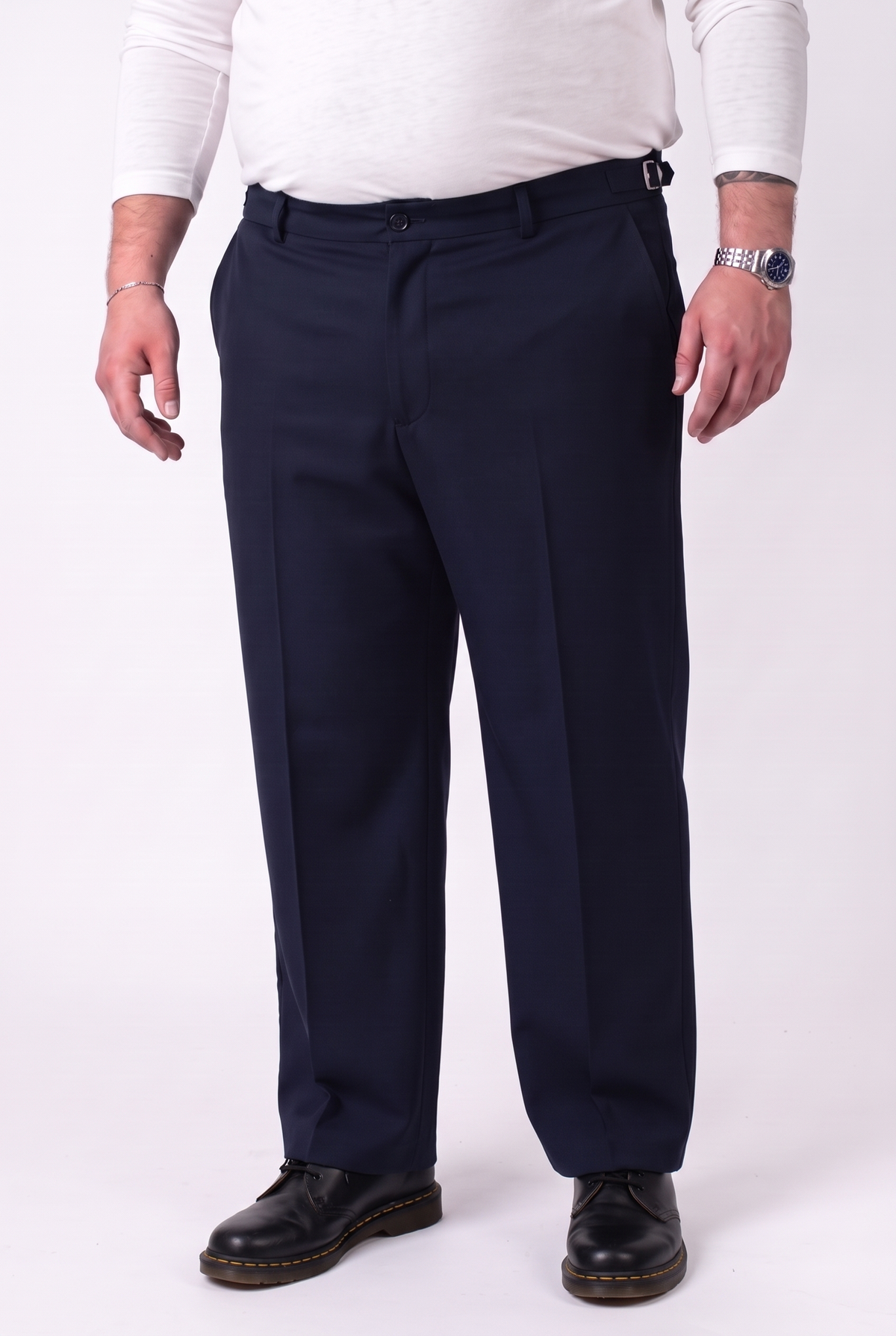 Pantalone Elegante Tokyo Blu Navy Gamba Larga Uomo Taglie Forti