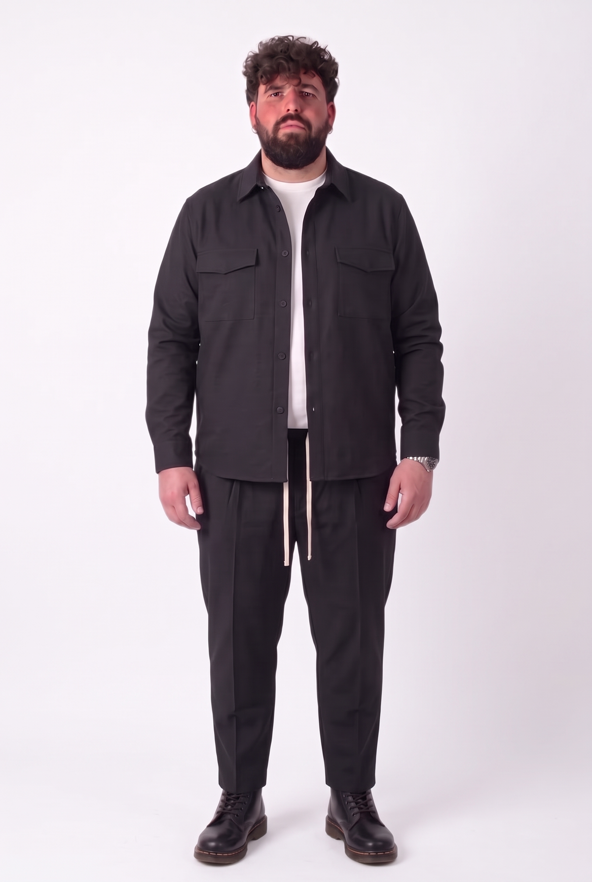 Completo Elegante Osaka Nero Camicia Tasconi e Pantaloni con Pinces Uomo Taglie Forti