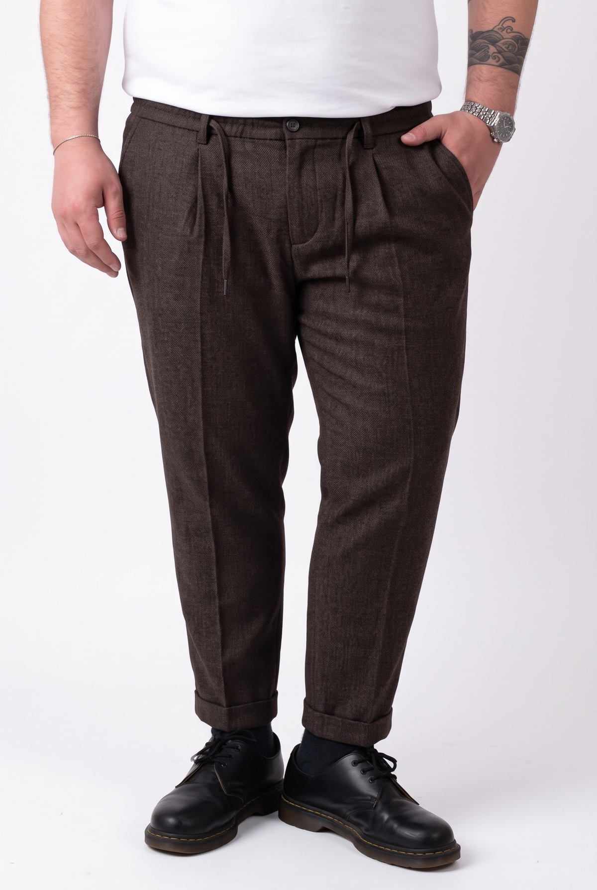 Pantalone Milano Tessuto Invernale Marrone Taglie Forti Uomo