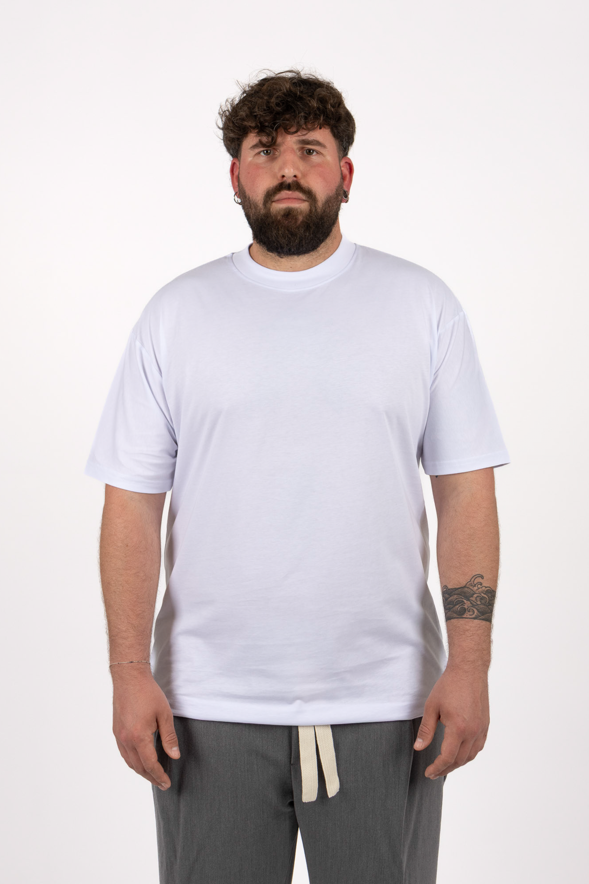 T-Shirt Bianca Colletto in Costina Uomo Taglie Forti