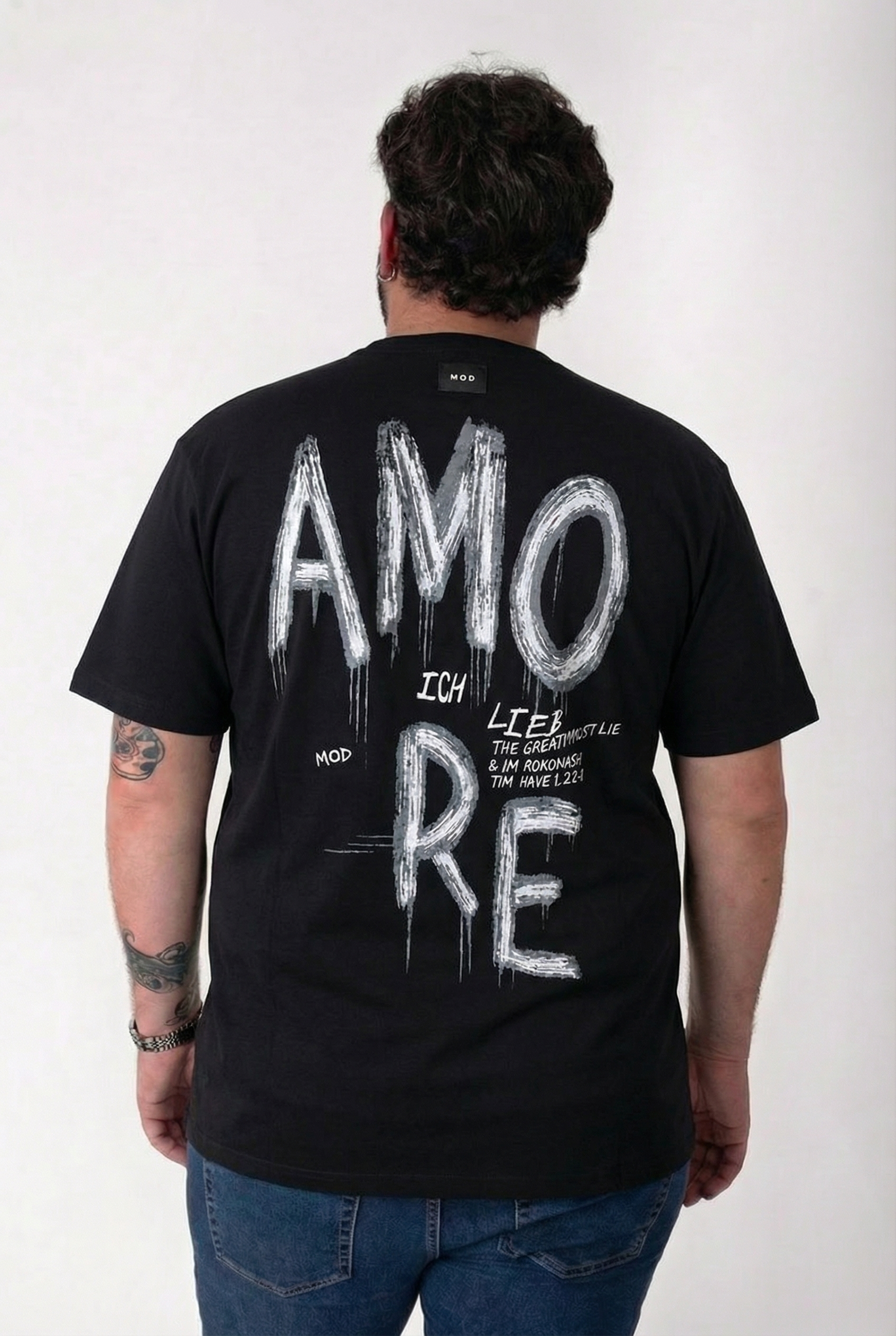 T-Shirt Nera "Amore" Stampa Graffiti Retro Uomo Taglie Forti