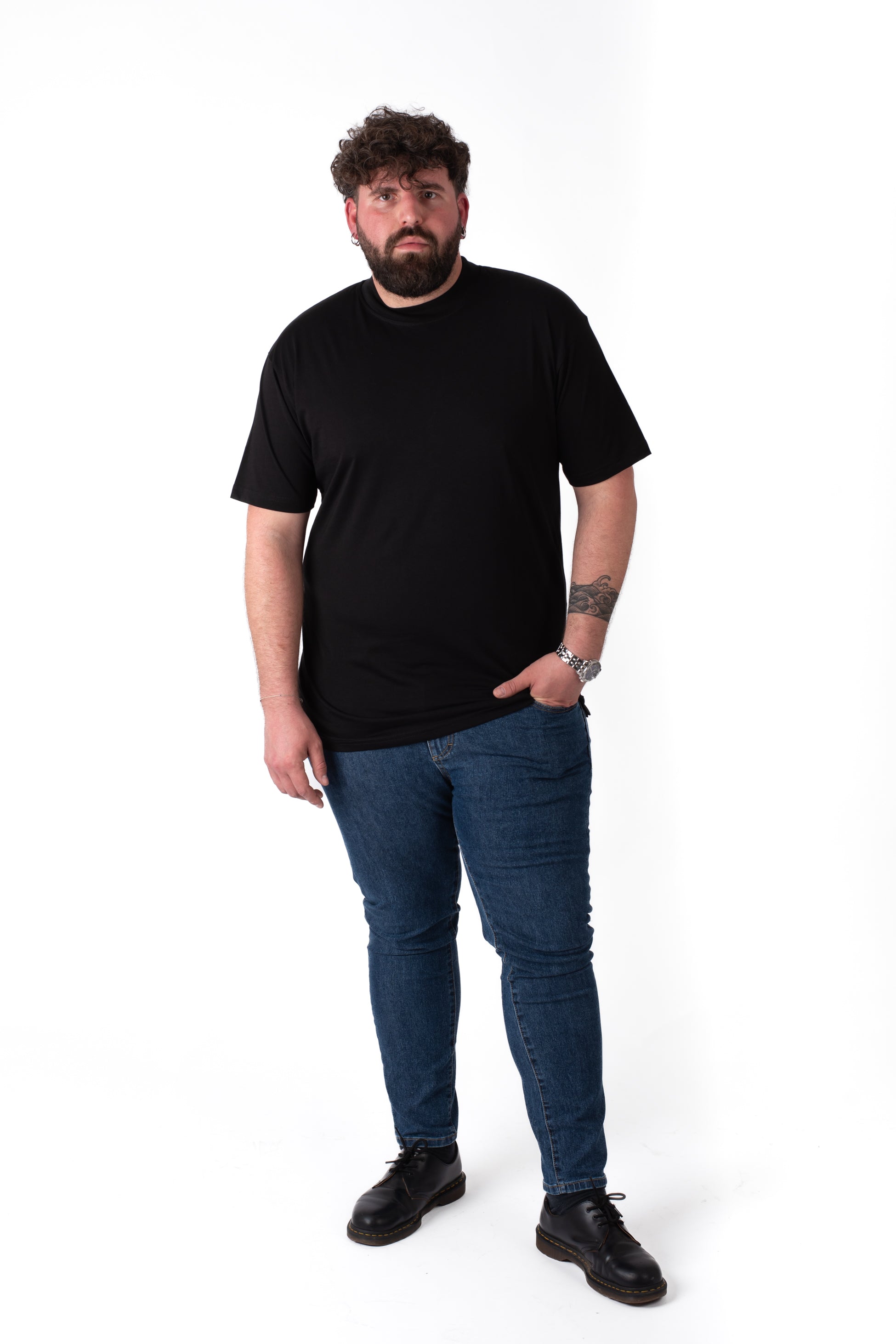 T-Shirt Nera Colletto in Costina Uomo Taglie Forti