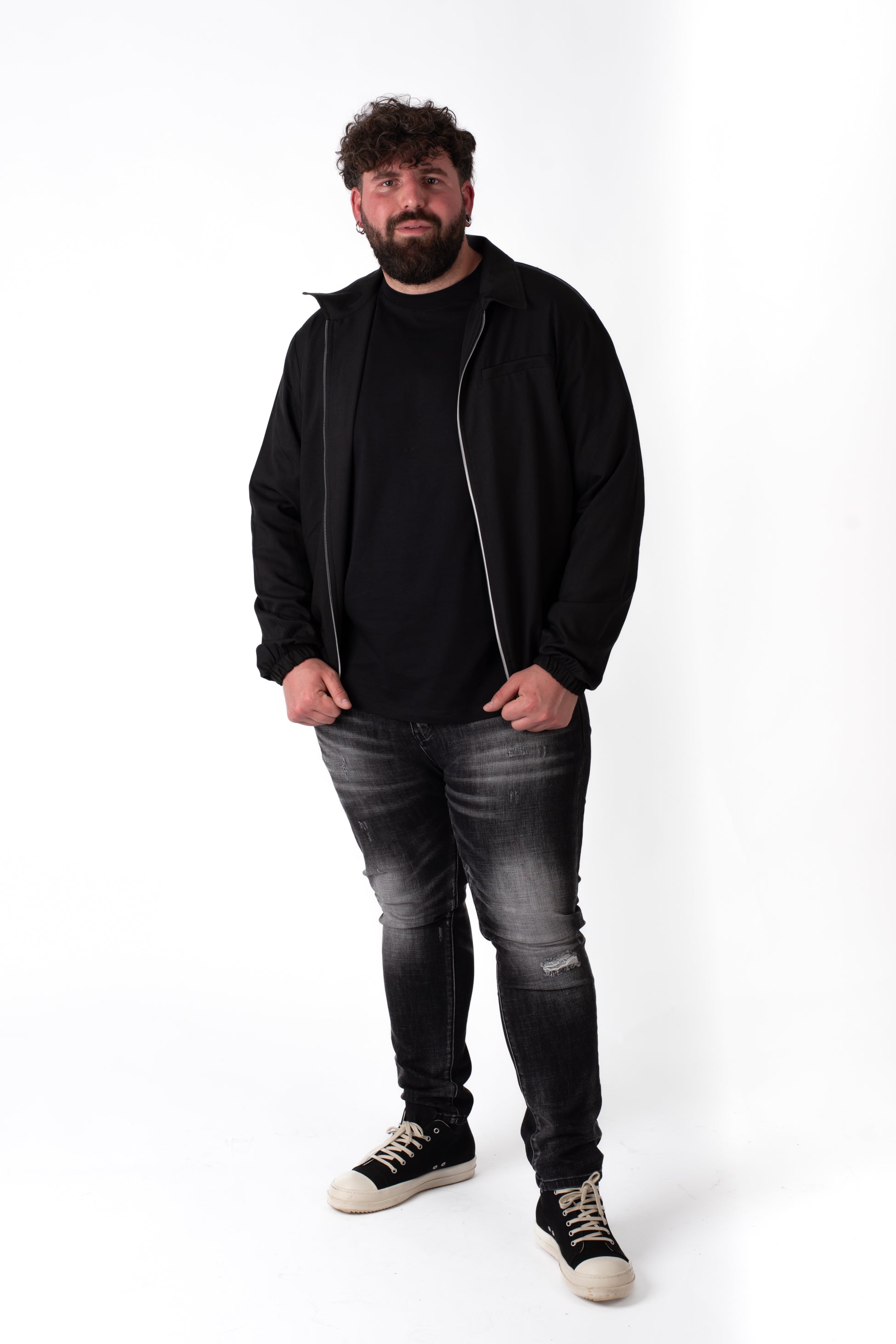 Jeans Regular Fit Neri Washed con Abrasioni Uomo Taglie Forti