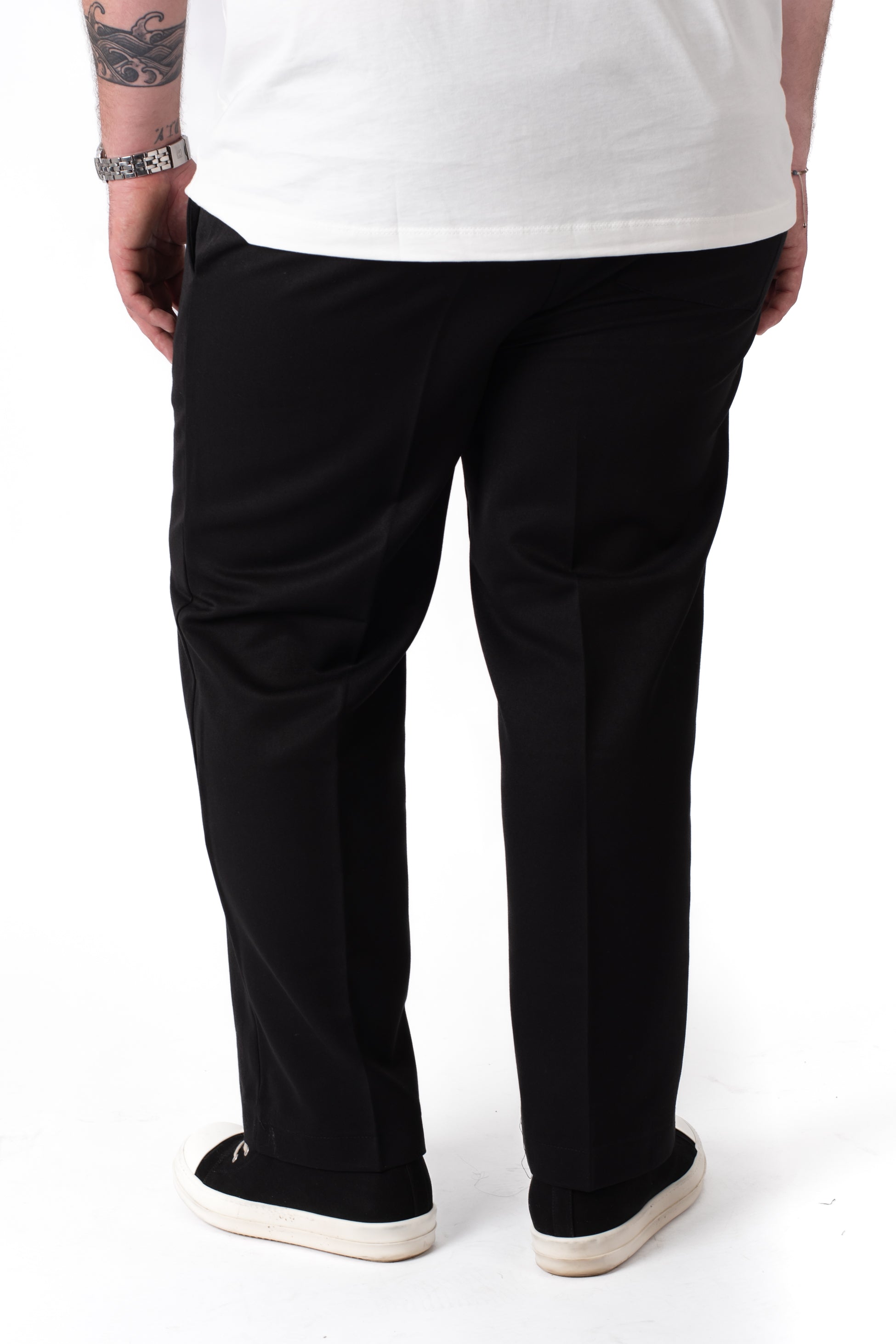 Pantaloni neri con coulisse e gamba larga taglie forti uomo, vista retro