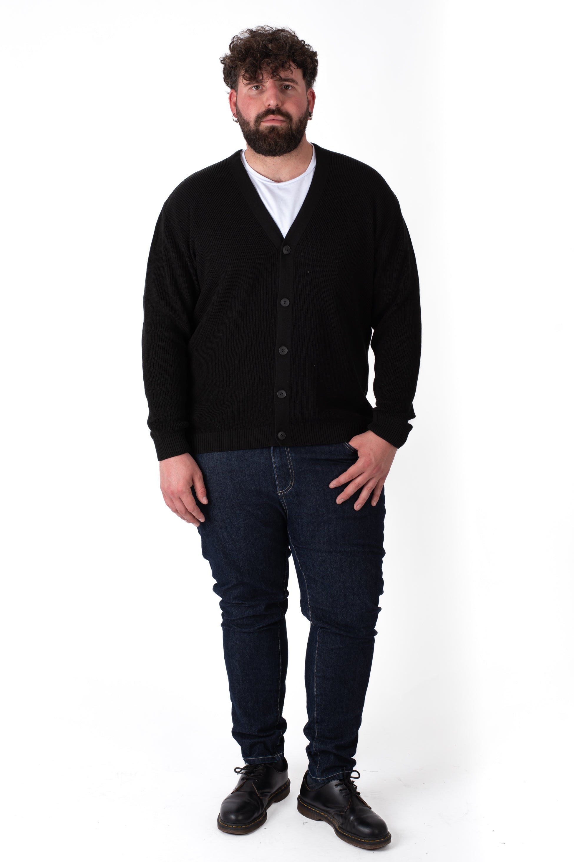Cardigan Nero in Maglia Uomo Taglie Forti