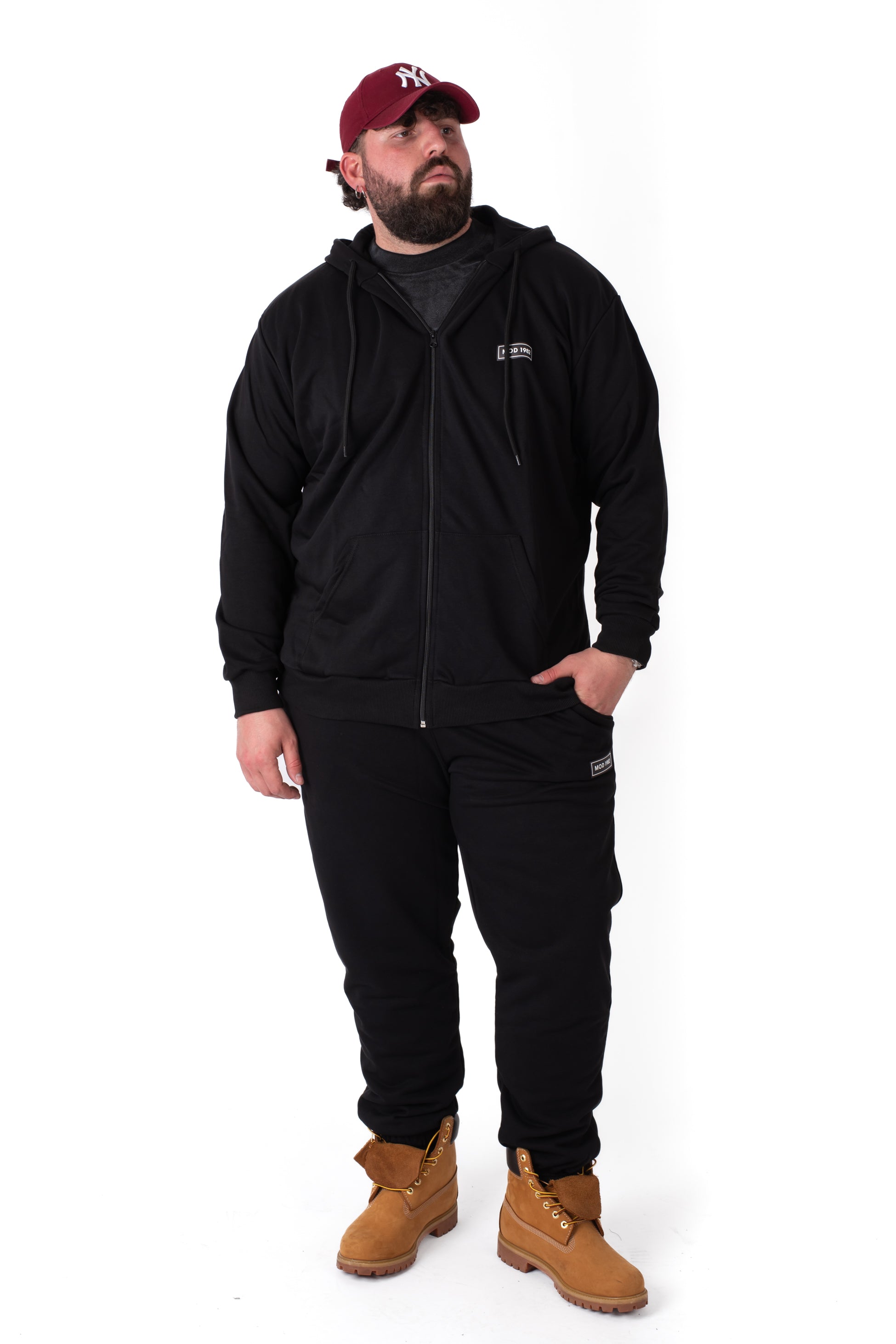 Felpa Sporty con Zip e Cappuccio Nero Uomo Taglie Forti