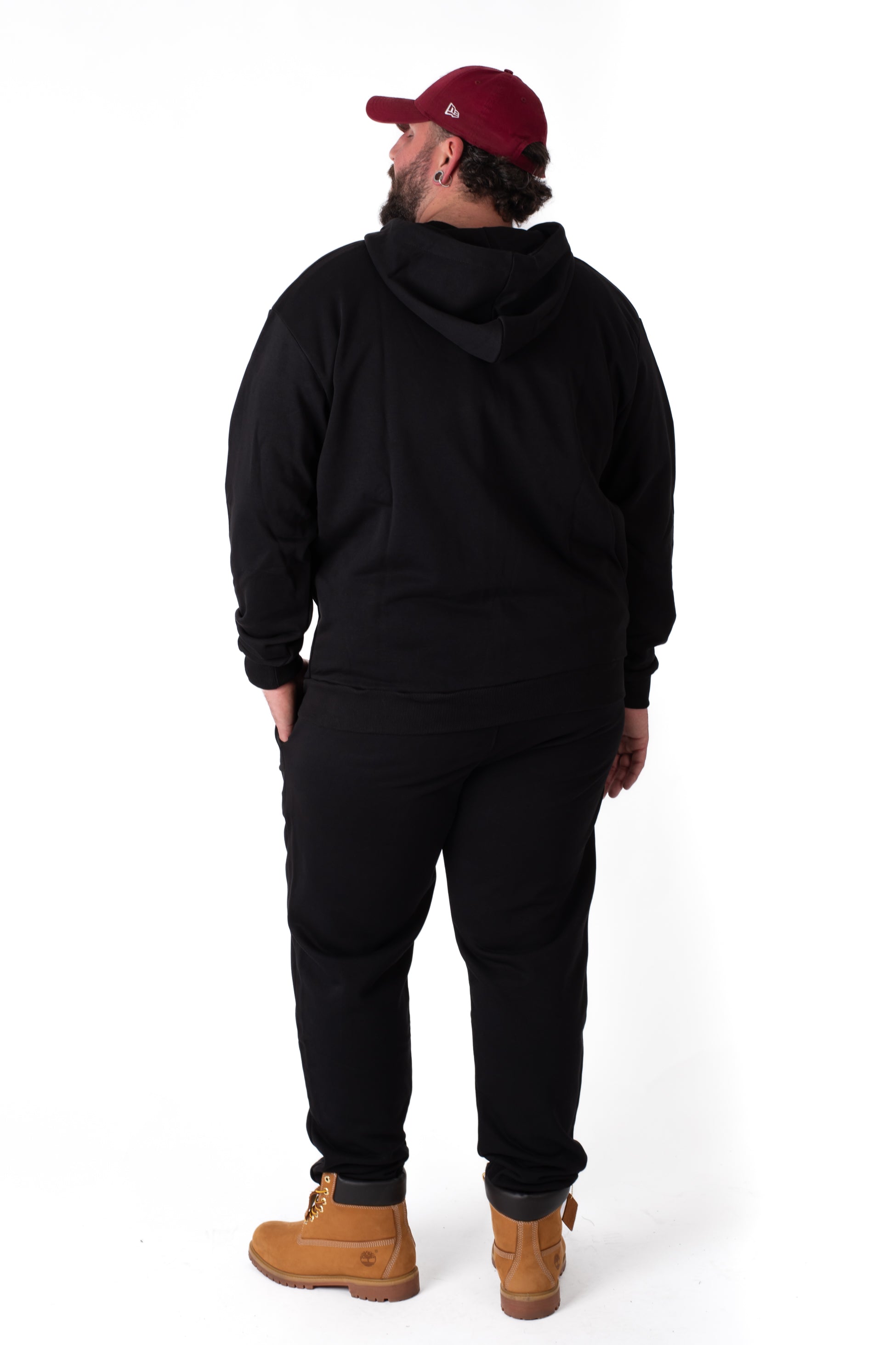 Felpa Sporty con Zip e Cappuccio Nero Uomo Taglie Forti