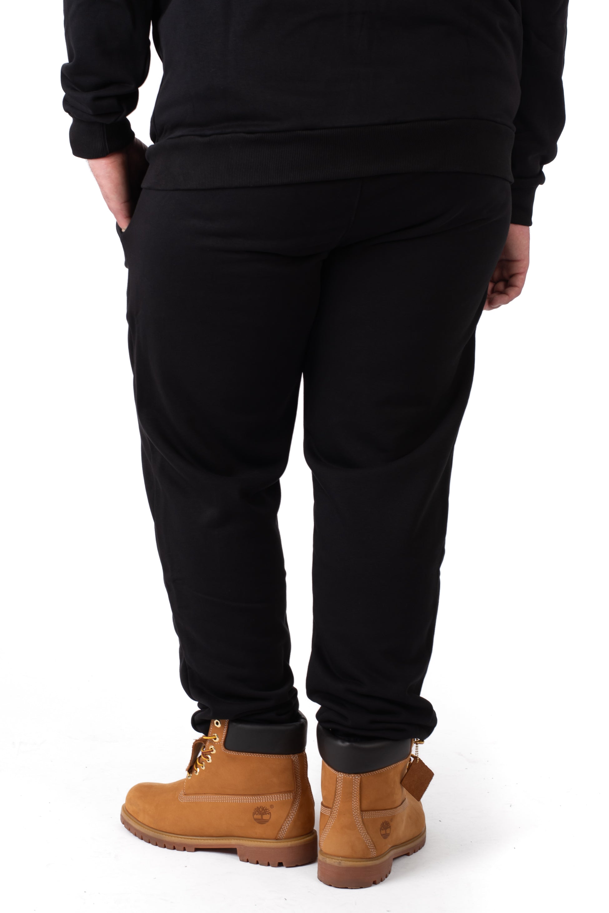 Retro Pantaloni tuta neri cotone felpato jogger taglie forti uomo con felpa zip coordinata