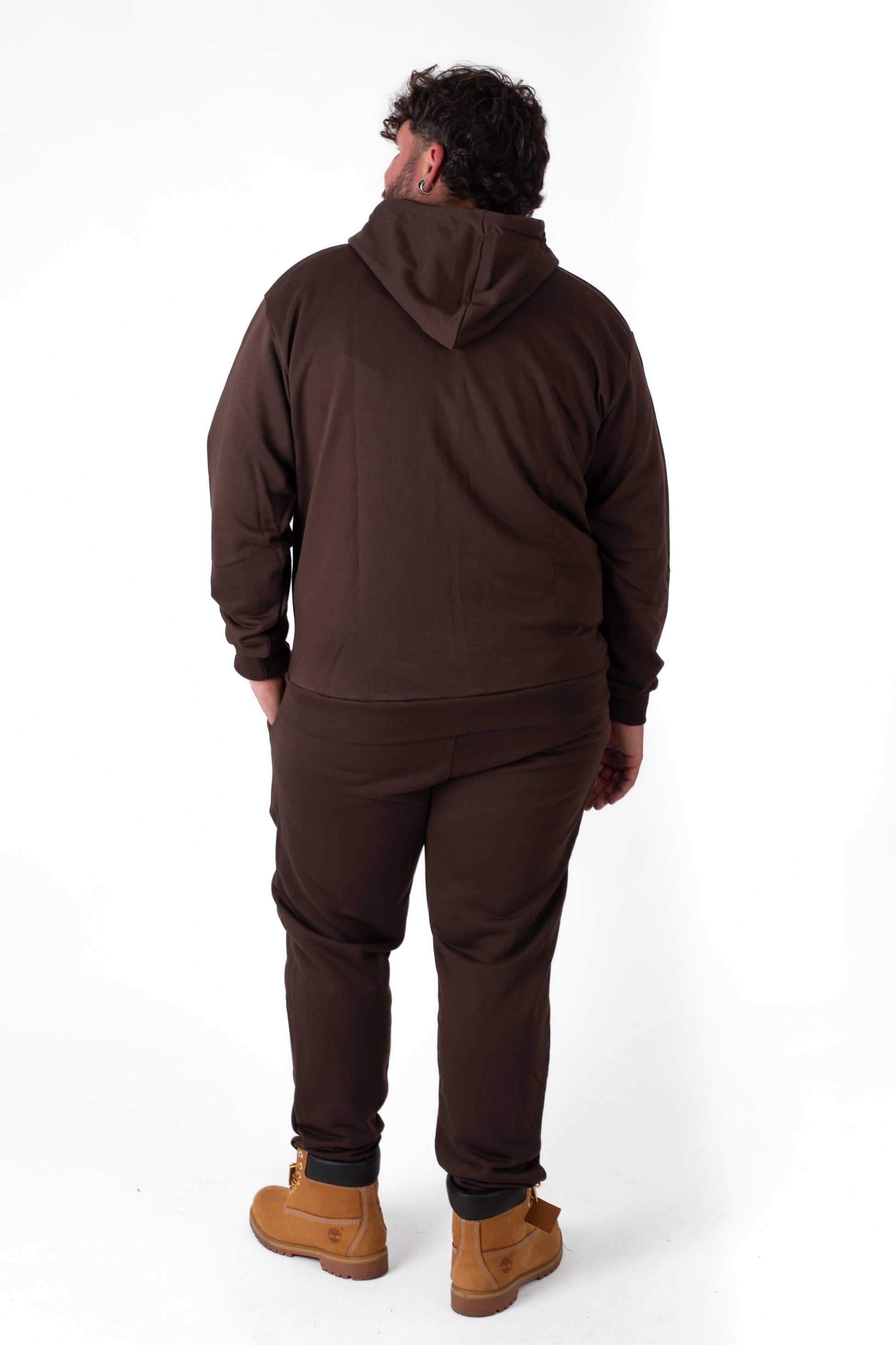 Felpa Sporty con Zip e Cappuccio Marrone Uomo Taglie Forti