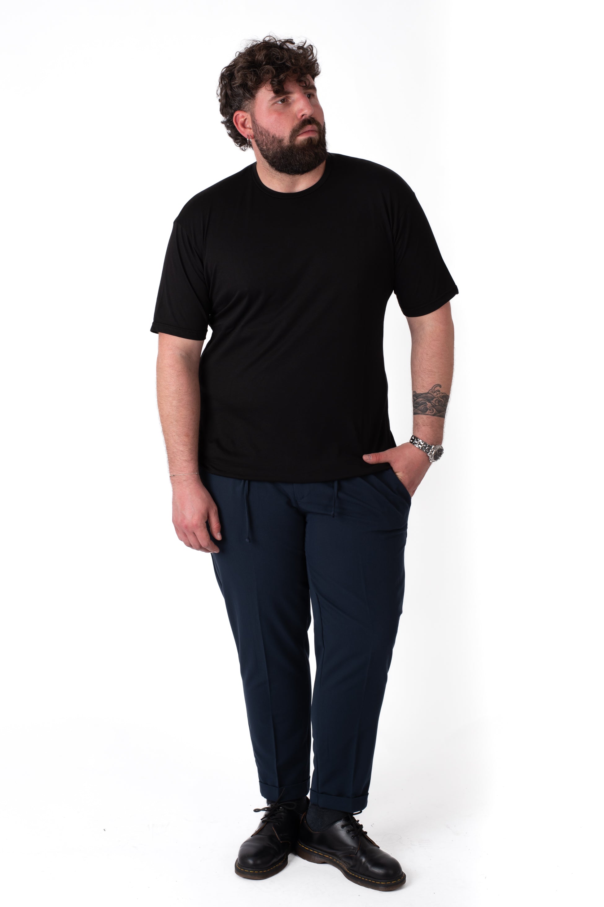 Pantaloni Milano Blue Navy con Bustino in Molla Uomo Taglie Forti