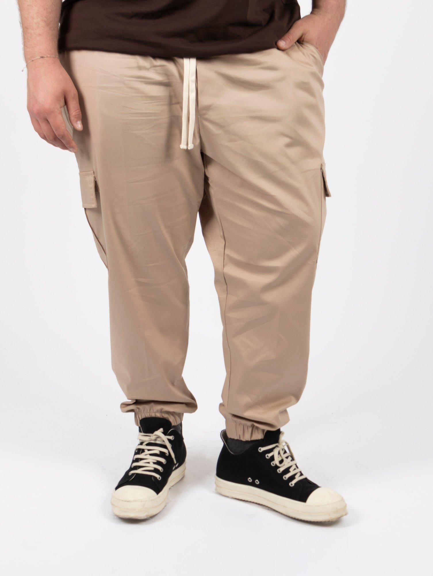 Pantaloni Cargo Beige con Molla in Vita Uomo Taglie Forti