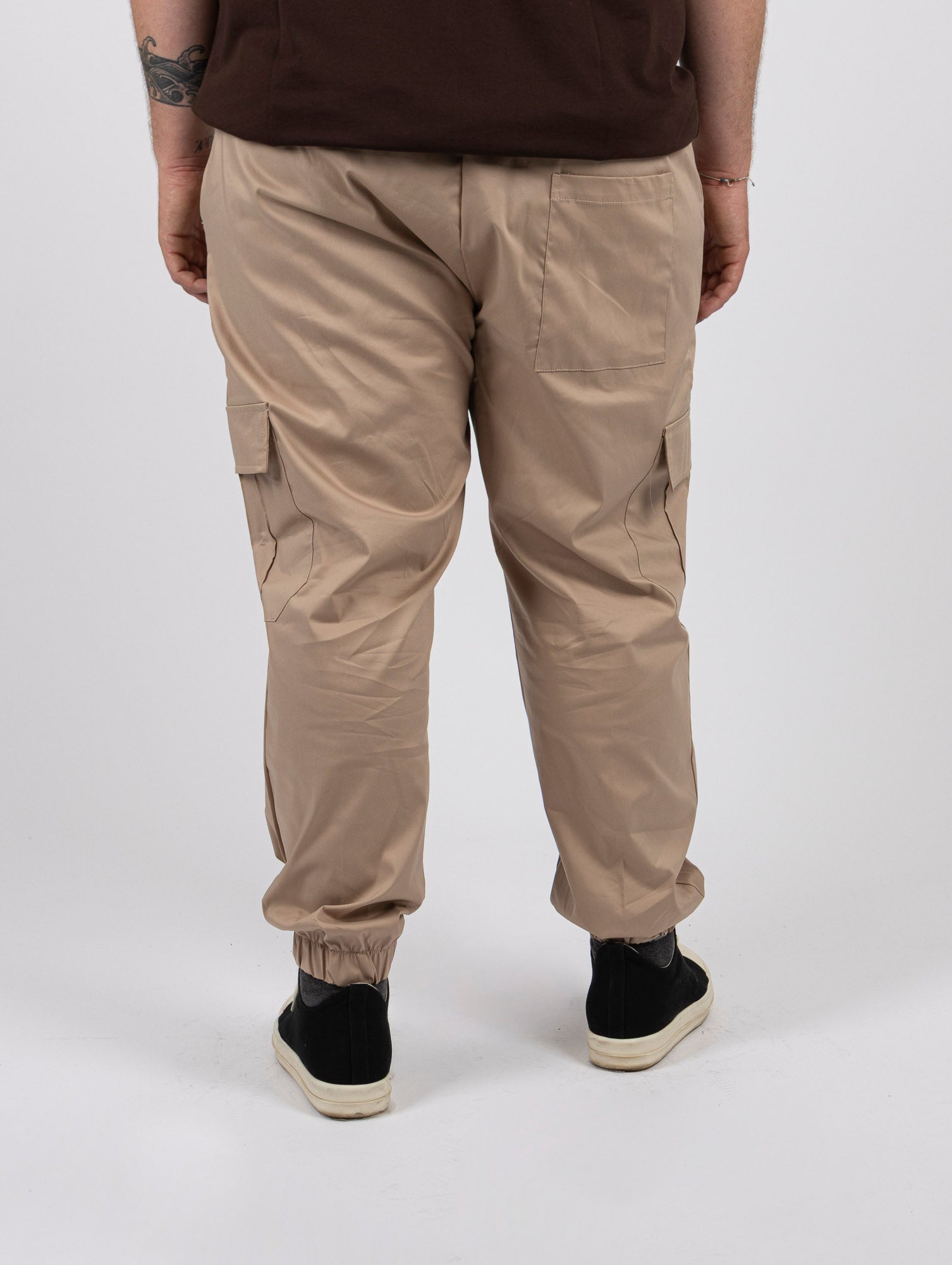 Pantaloni Cargo Beige con Molla in Vita Uomo Taglie Forti
