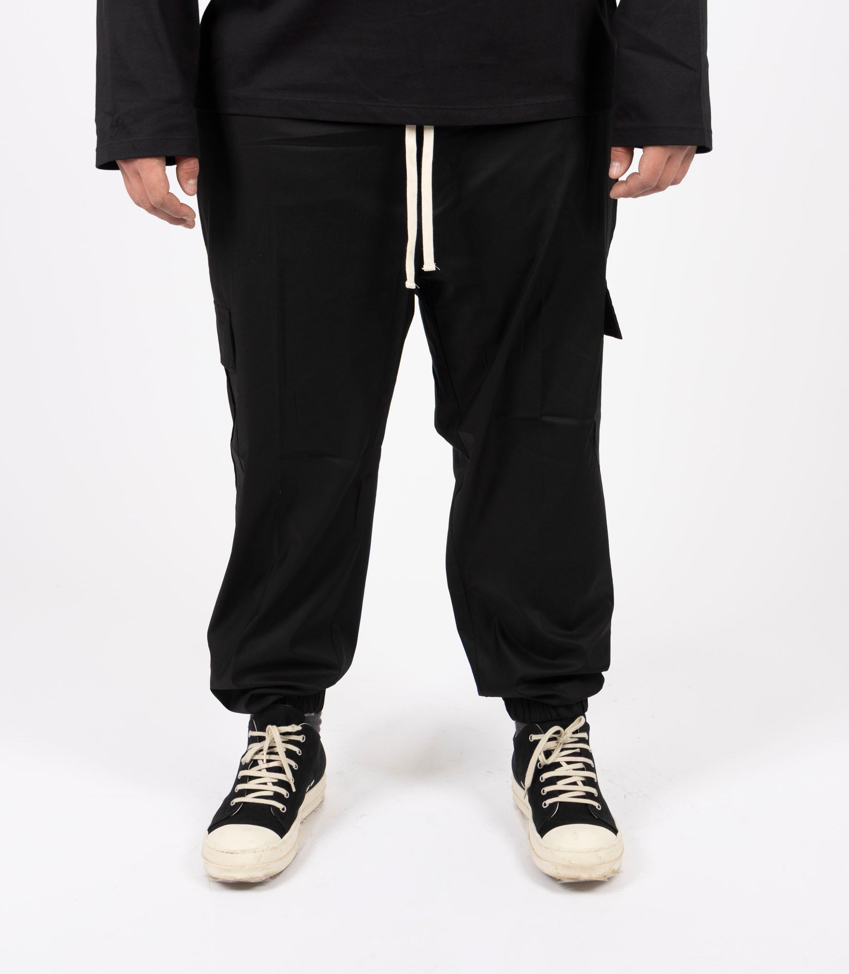 Pantaloni Cargo Neri con Molla in Vita Uomo Taglie Forti