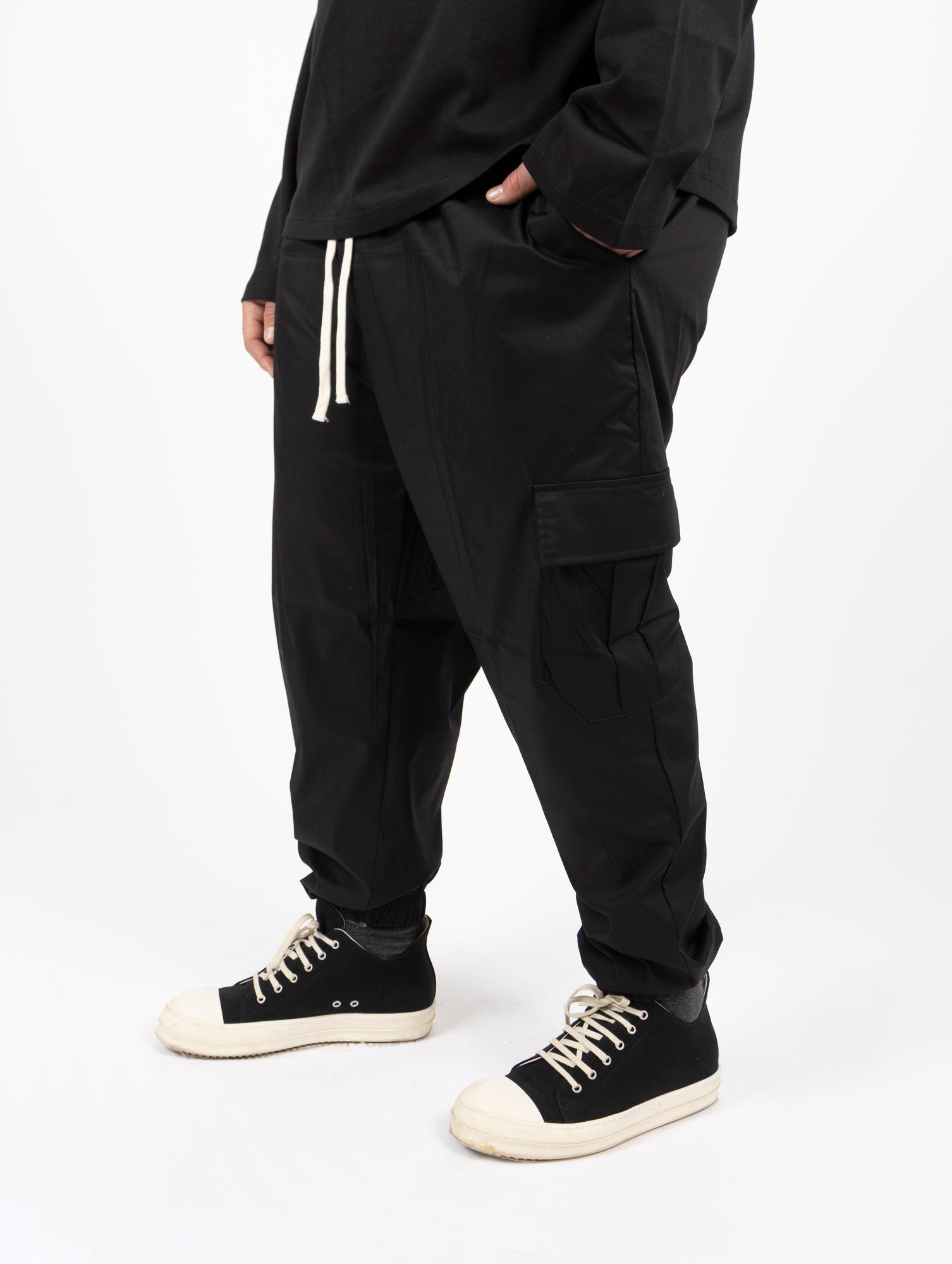 Pantaloni Cargo Neri con Molla in Vita Uomo Taglie Forti